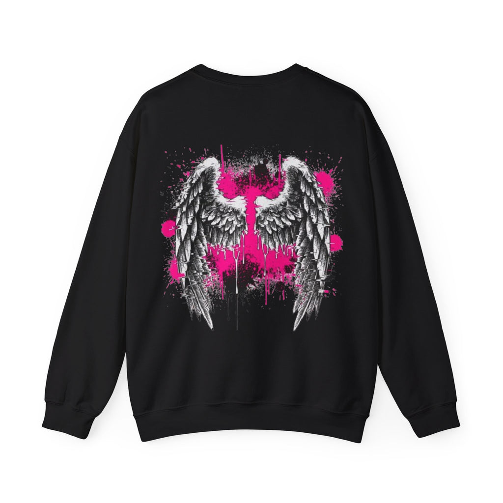 Angel Wings Crewneck Sweatshirt — Pink Graffiti Back Graphic