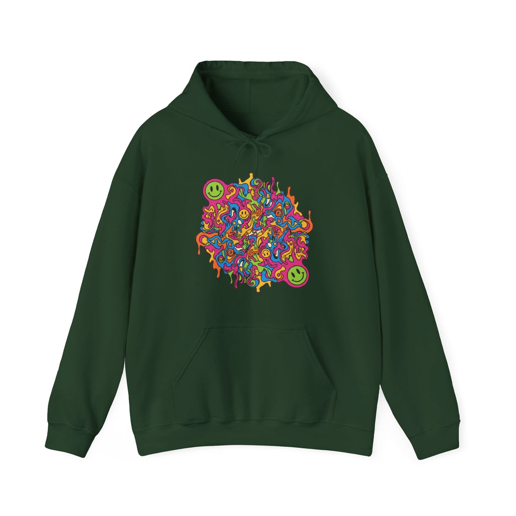 Psychedelic Smiley Hoodie — Colorful Drip Alien Art Pullover