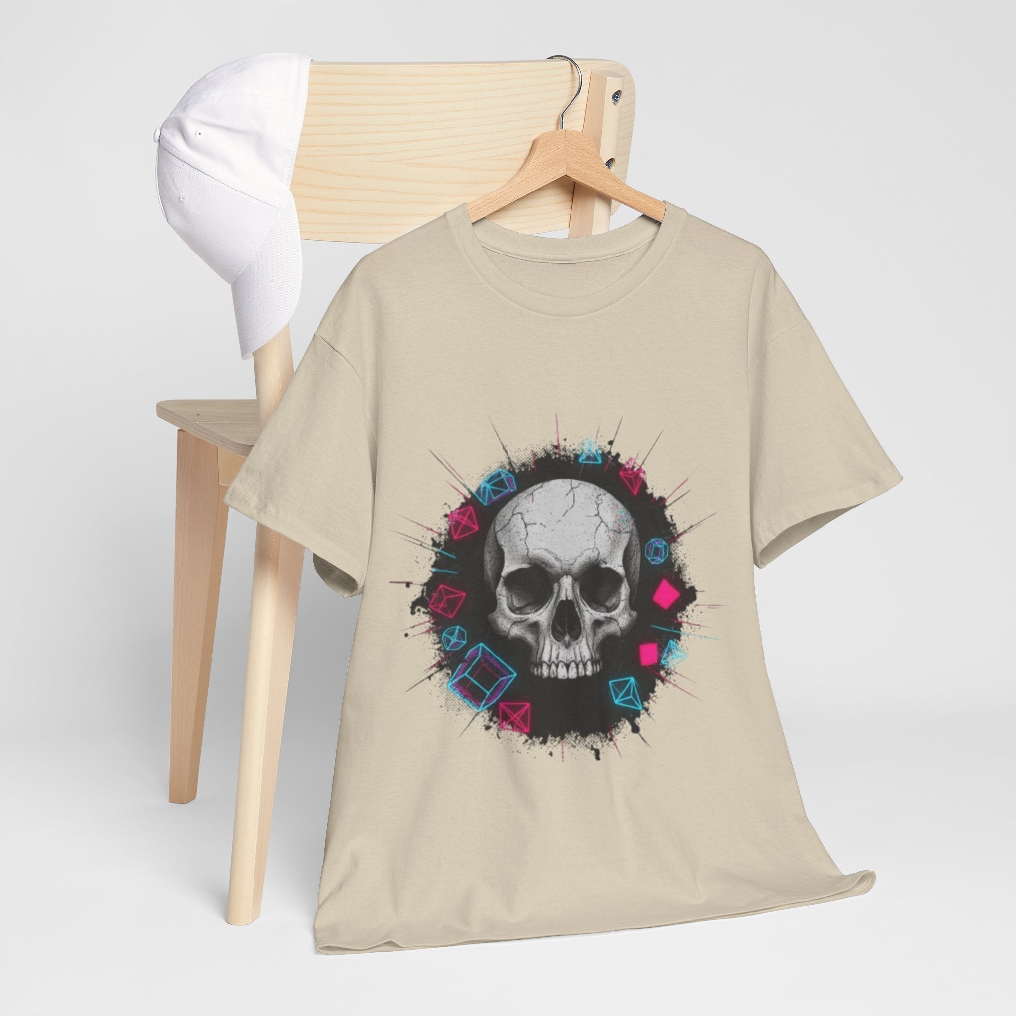 Skull Splash Graphic Tee — Neon Roses & Dice Skull T-Shirt