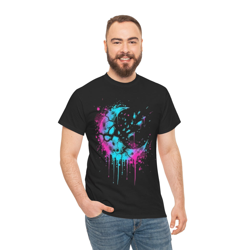 Paint-Splash Crescent Moon T-Shirt — Neon Galaxy Art Tee