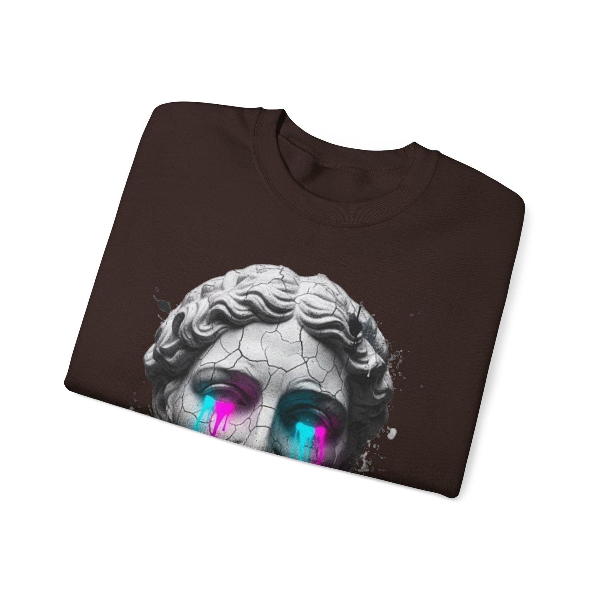 Statue Head Crewneck Sweatshirt — Neon Drip Greek Bust Graphic