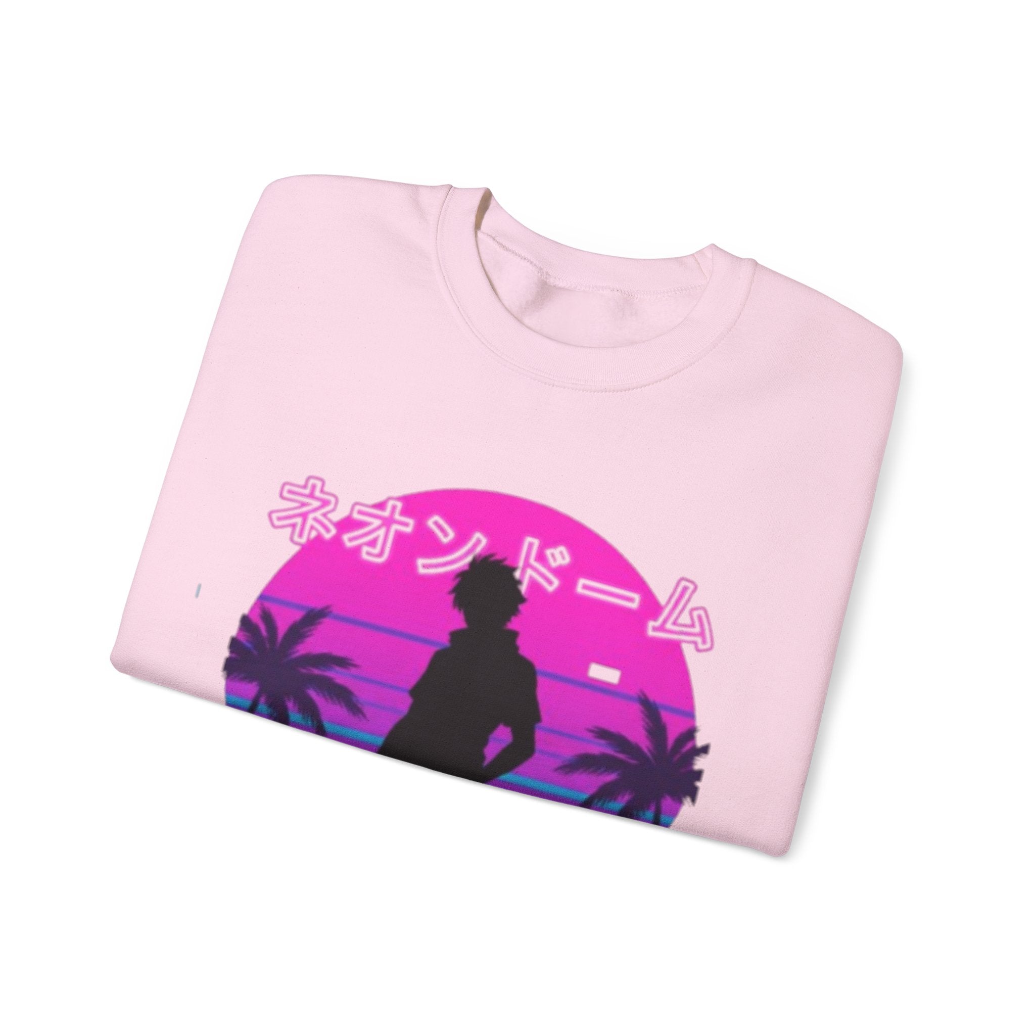 Vaporwave Neon Dome Crewneck Sweatshirt — Japanese Sunset Silhouette
