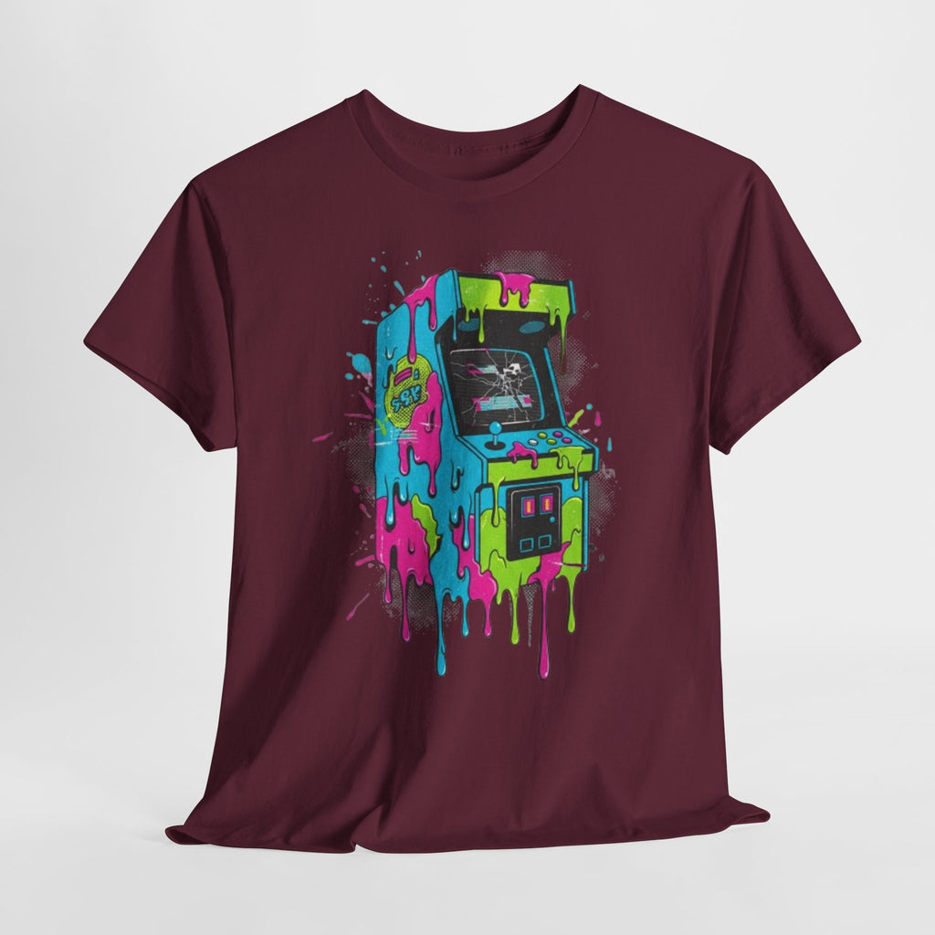 Arcade Machine Drip T-Shirt — Neon Retro Gaming Graphic Tee