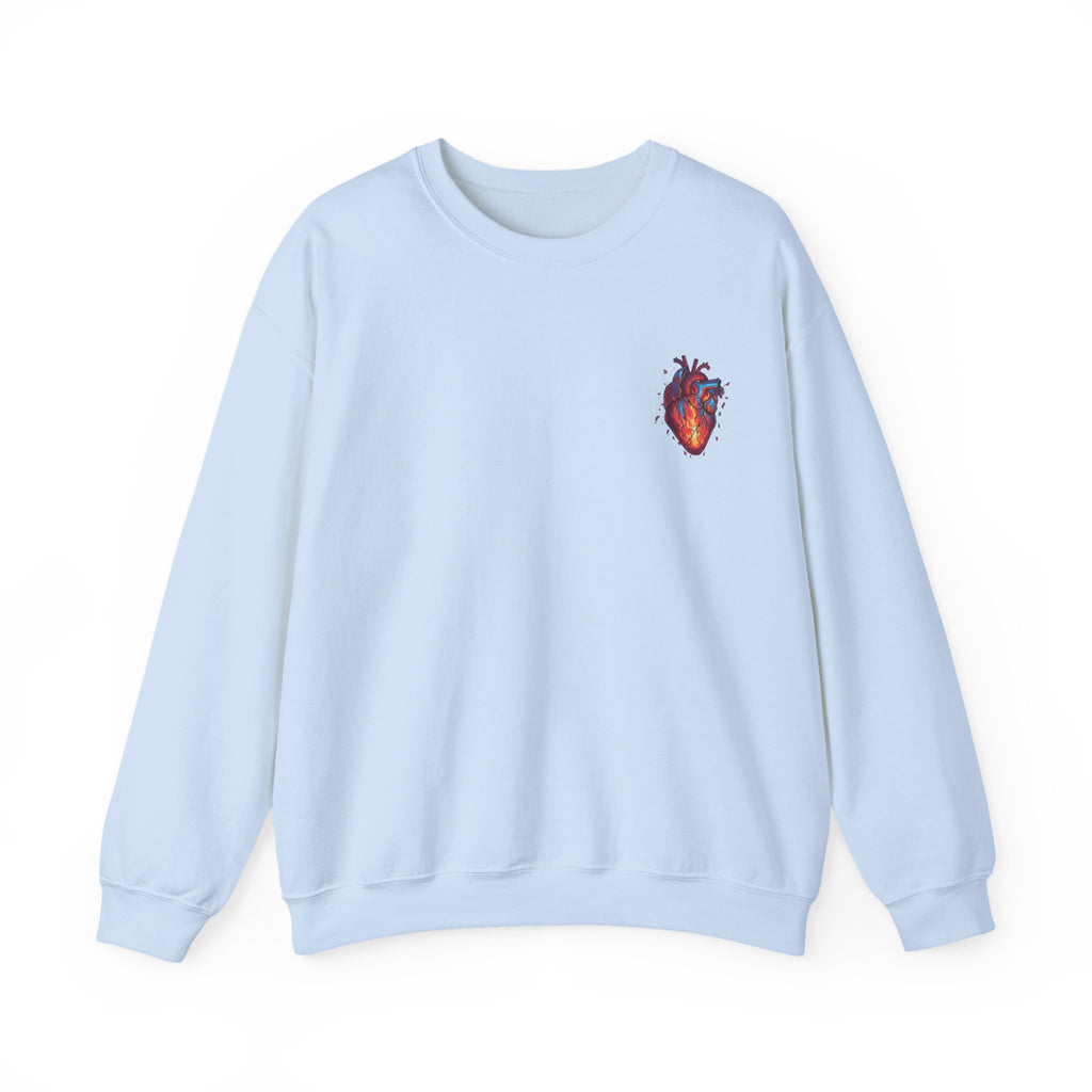 Ember Heart Crewneck Sweatshirt — Small Flaming Anatomical Heart Graphic