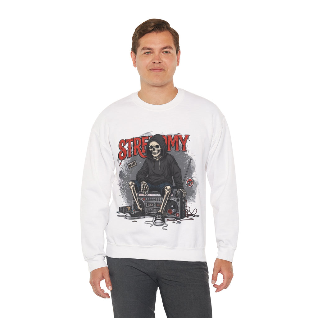 Streamy Grim Reaper Crewneck Sweatshirt — Streaming Gamer Skull Hoodie Design