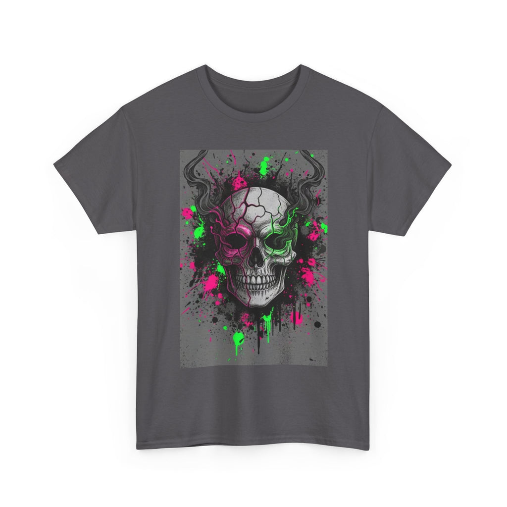Skull Graffiti T‑Shirt — Neon Green & Pink Drip Skull Tee