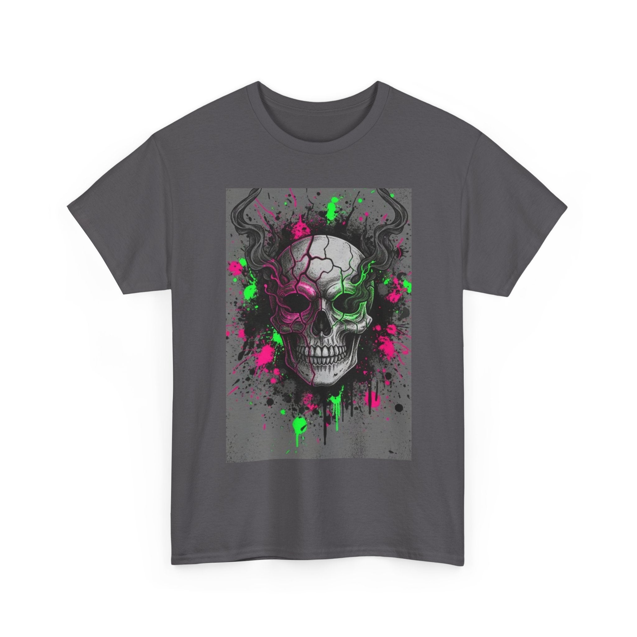Skull Graffiti T‑Shirt — Neon Green & Pink Drip Skull Tee