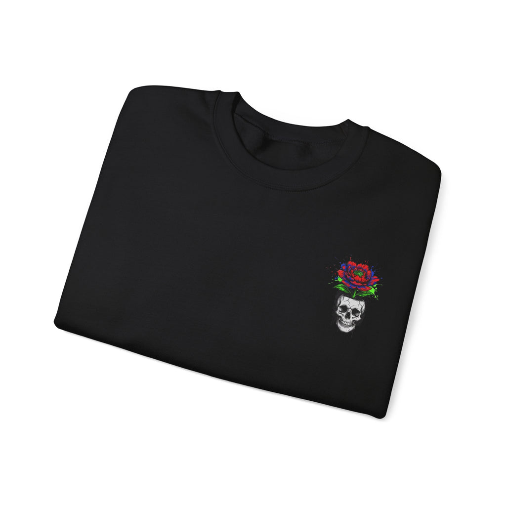 Skull with Red Rose Crewneck Sweatshirt