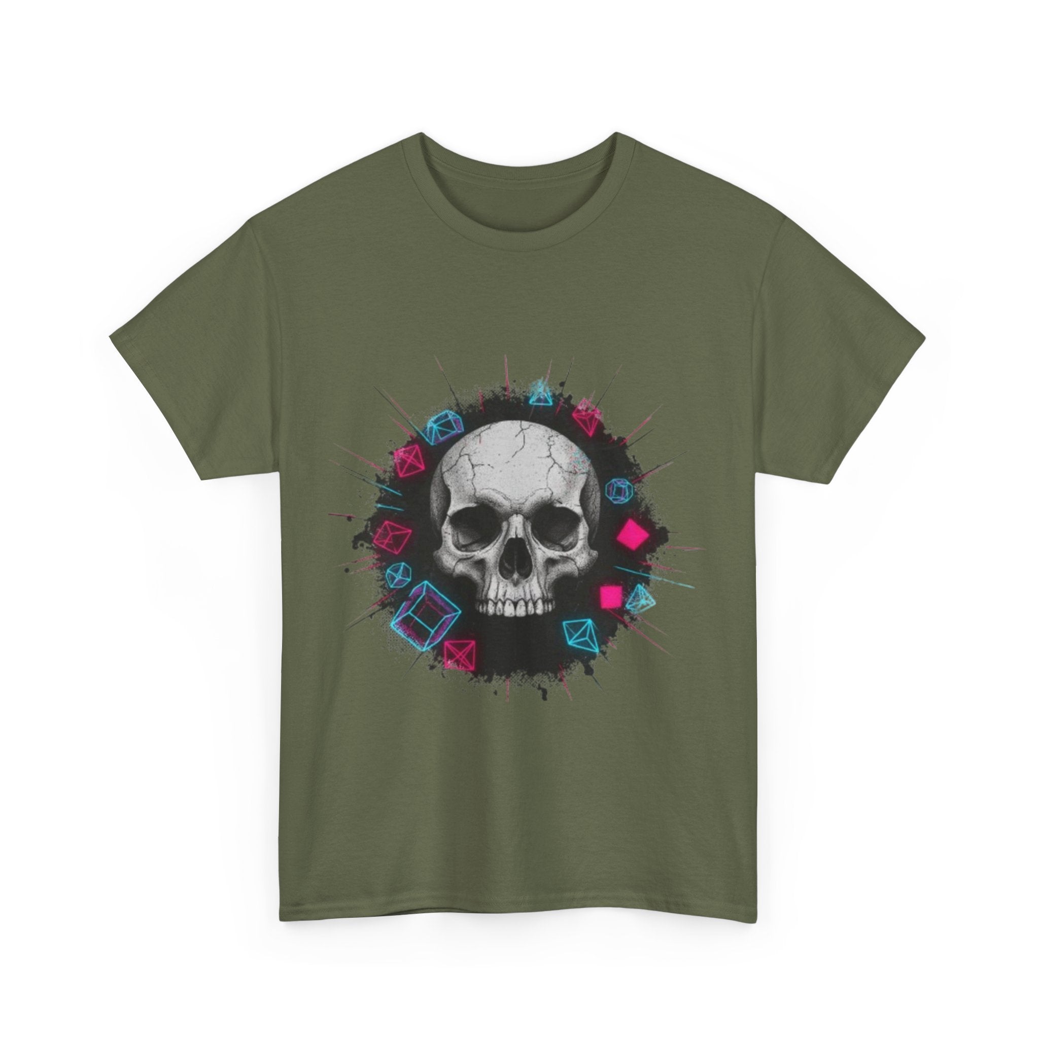 Skull Splash Graphic Tee — Neon Roses & Dice Skull T-Shirt
