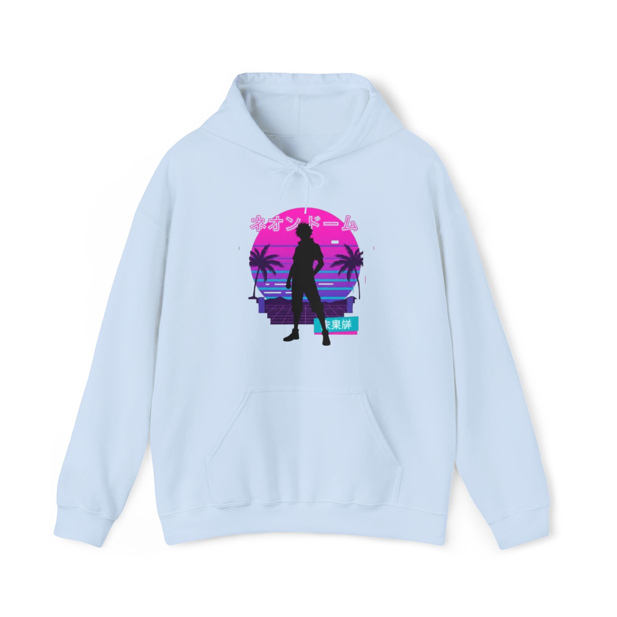 Retro Vaporwave Hoodie — Neon Sunset Silhouette