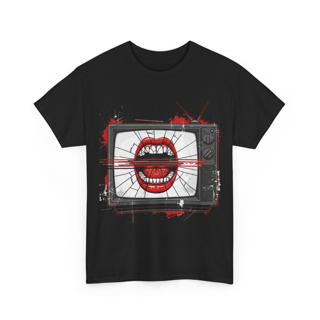 TV Screen with Screaming Mouth Graphic Tee — Retro Horror Punk T-Shirt