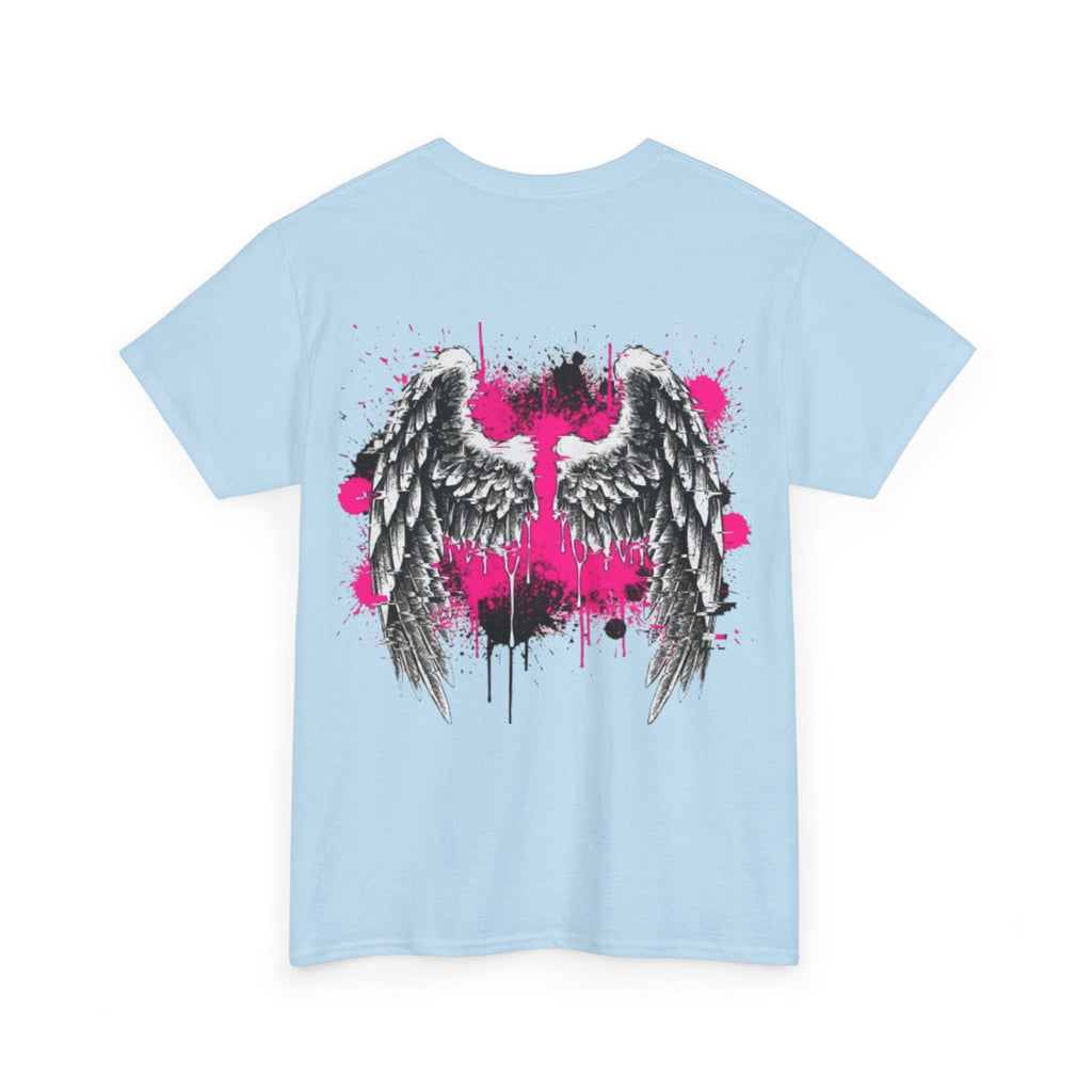 T-Shirt — Grunge Angel Wings with Pink Paint Splatter