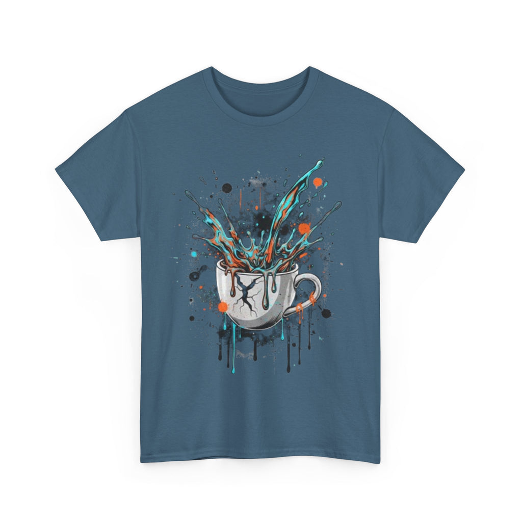 Artistic Splash Coffee Mug Tee — Paint Splatter Coffee Cup Graphic T-Shirt