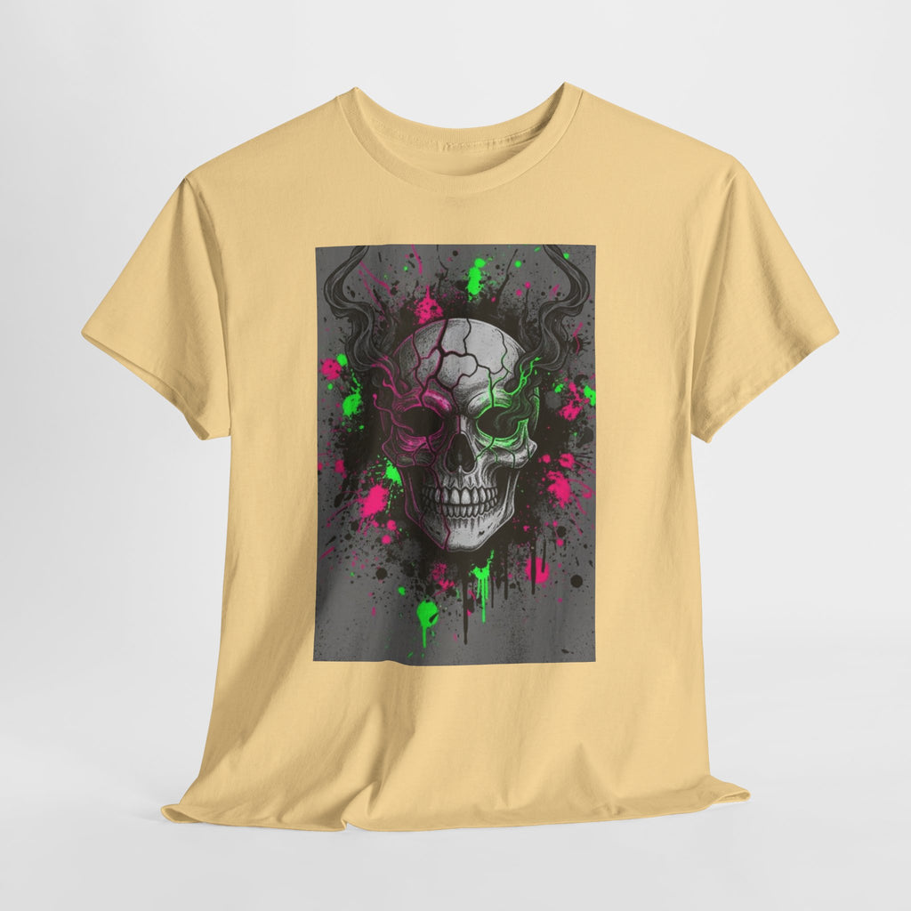 Skull Graffiti T‑Shirt — Neon Green & Pink Drip Skull Tee