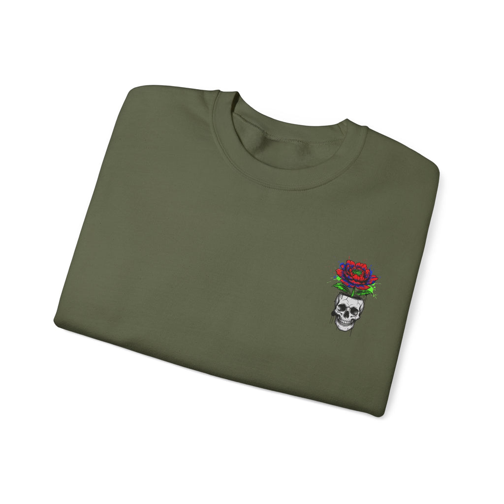 Skull with Red Rose Crewneck Sweatshirt