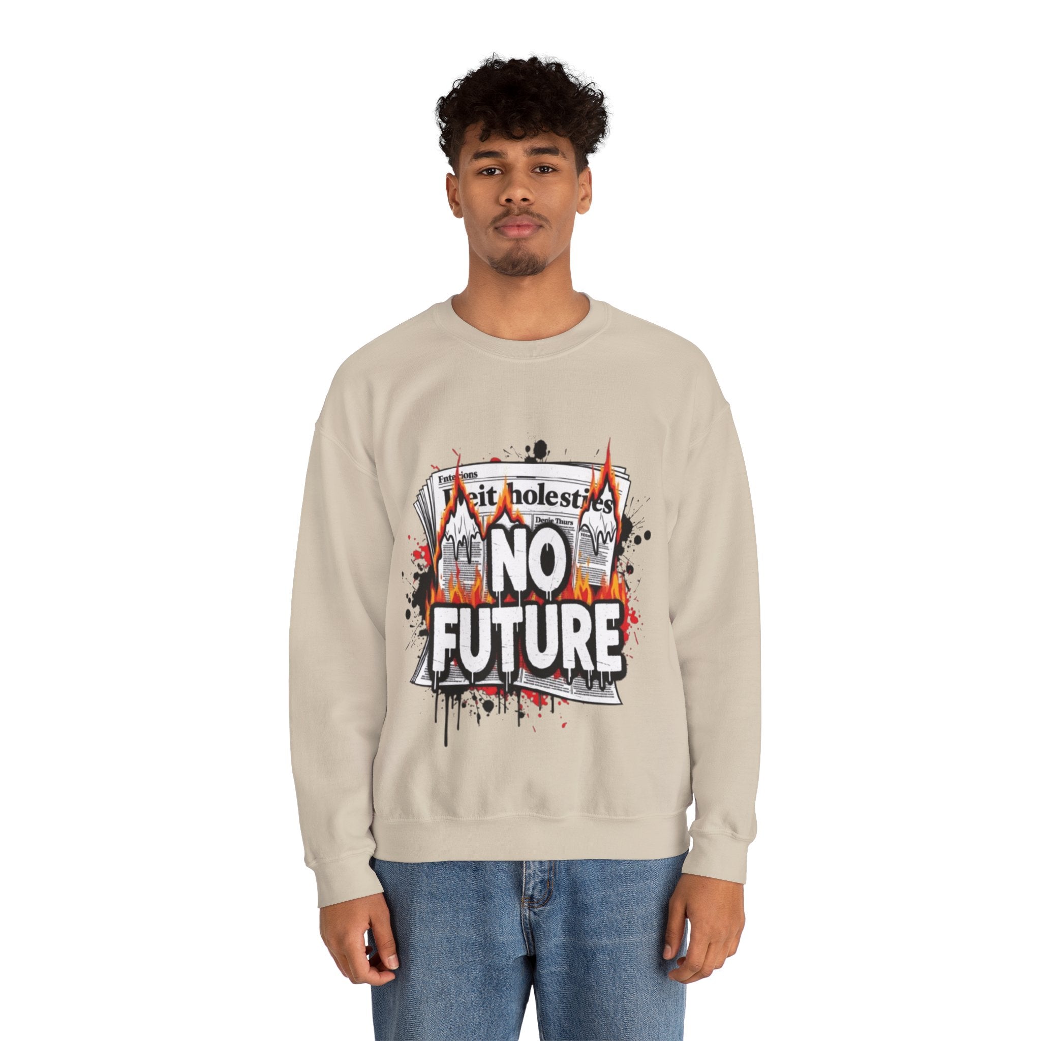 No Future Graphic Sweatshirt — Grunge Flame Streetwear Crewneck