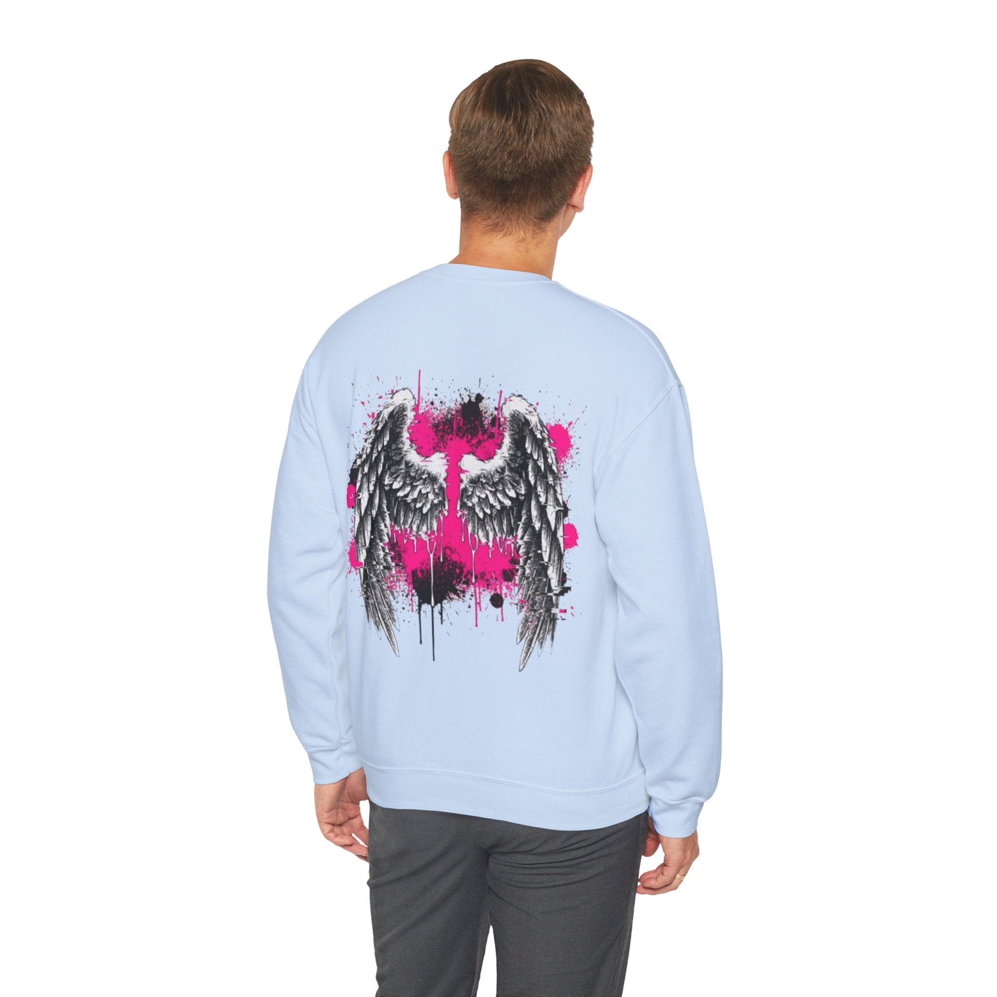 Angel Wings Crewneck Sweatshirt — Pink Graffiti Back Graphic