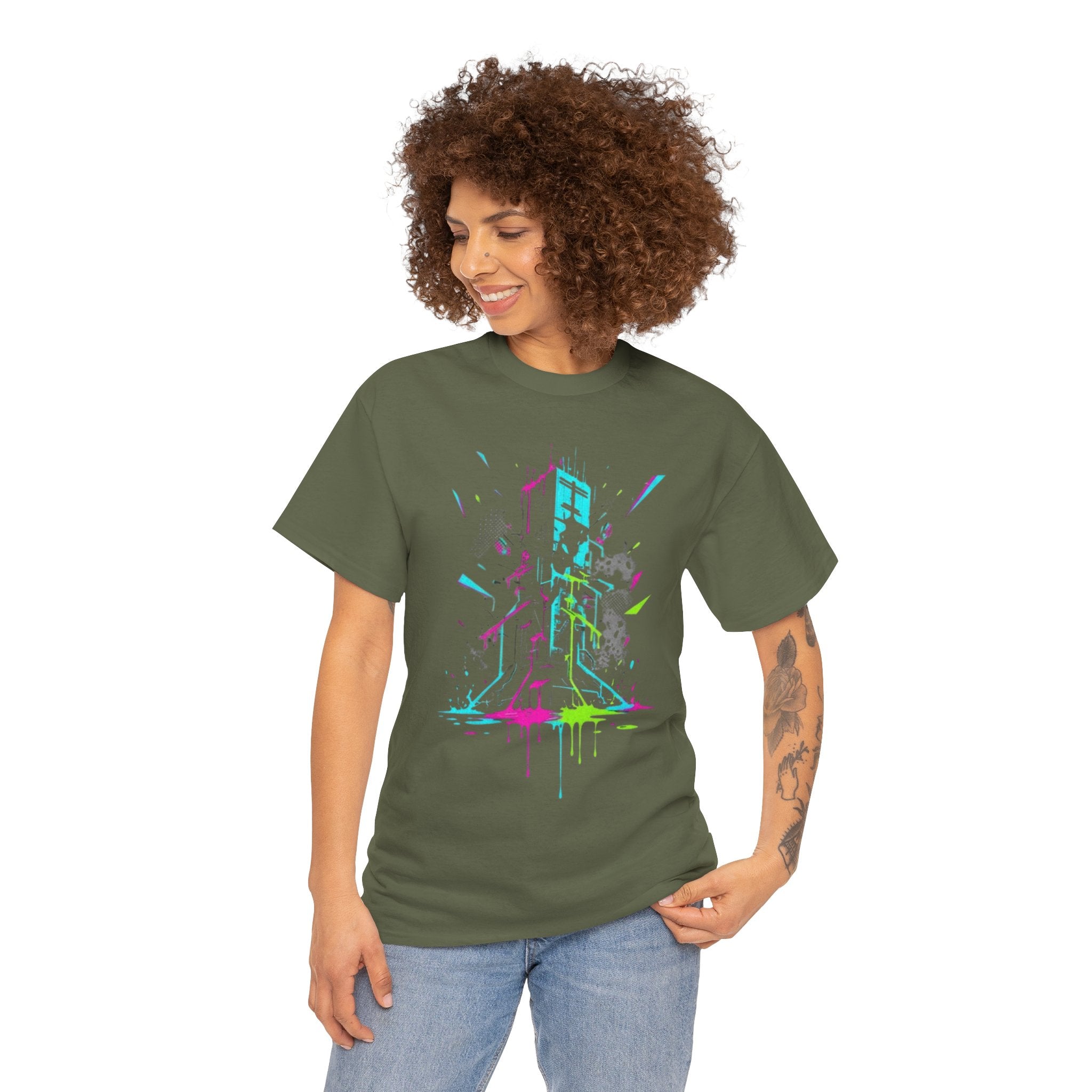Neon Arcade Tower T-Shirt — Retro Gaming Graffiti Tee