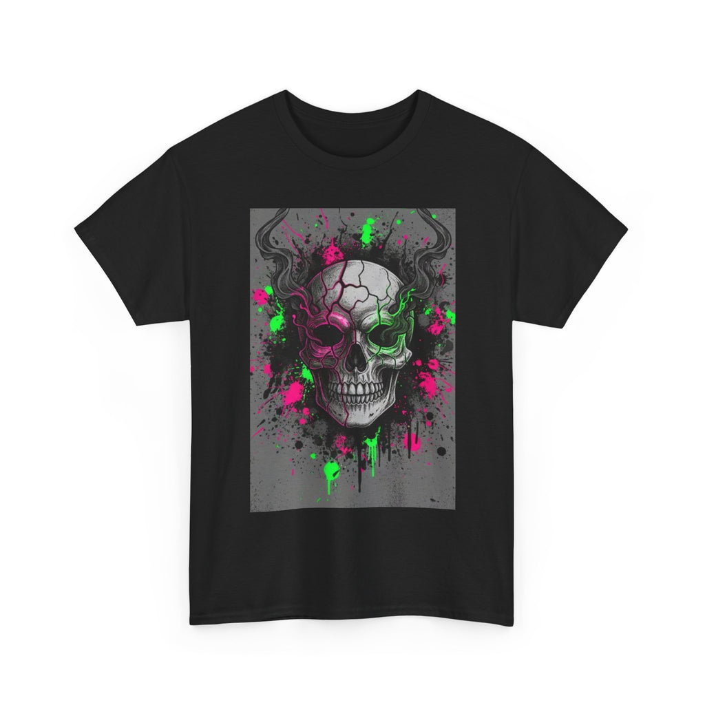 Skull Graffiti T‑Shirt — Neon Green & Pink Drip Skull Tee