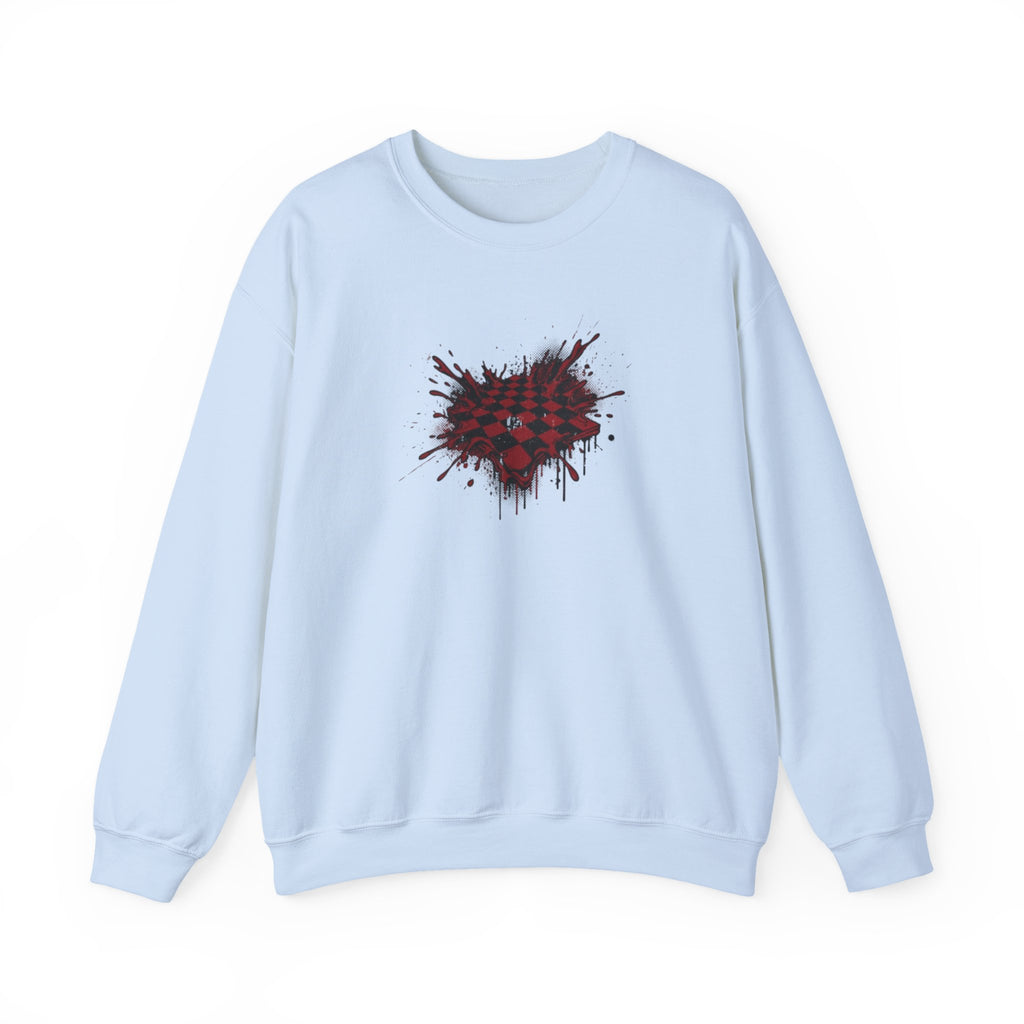 Checkerboard Heart Crewneck Sweatshirt — Red Grunge Heart Graphic