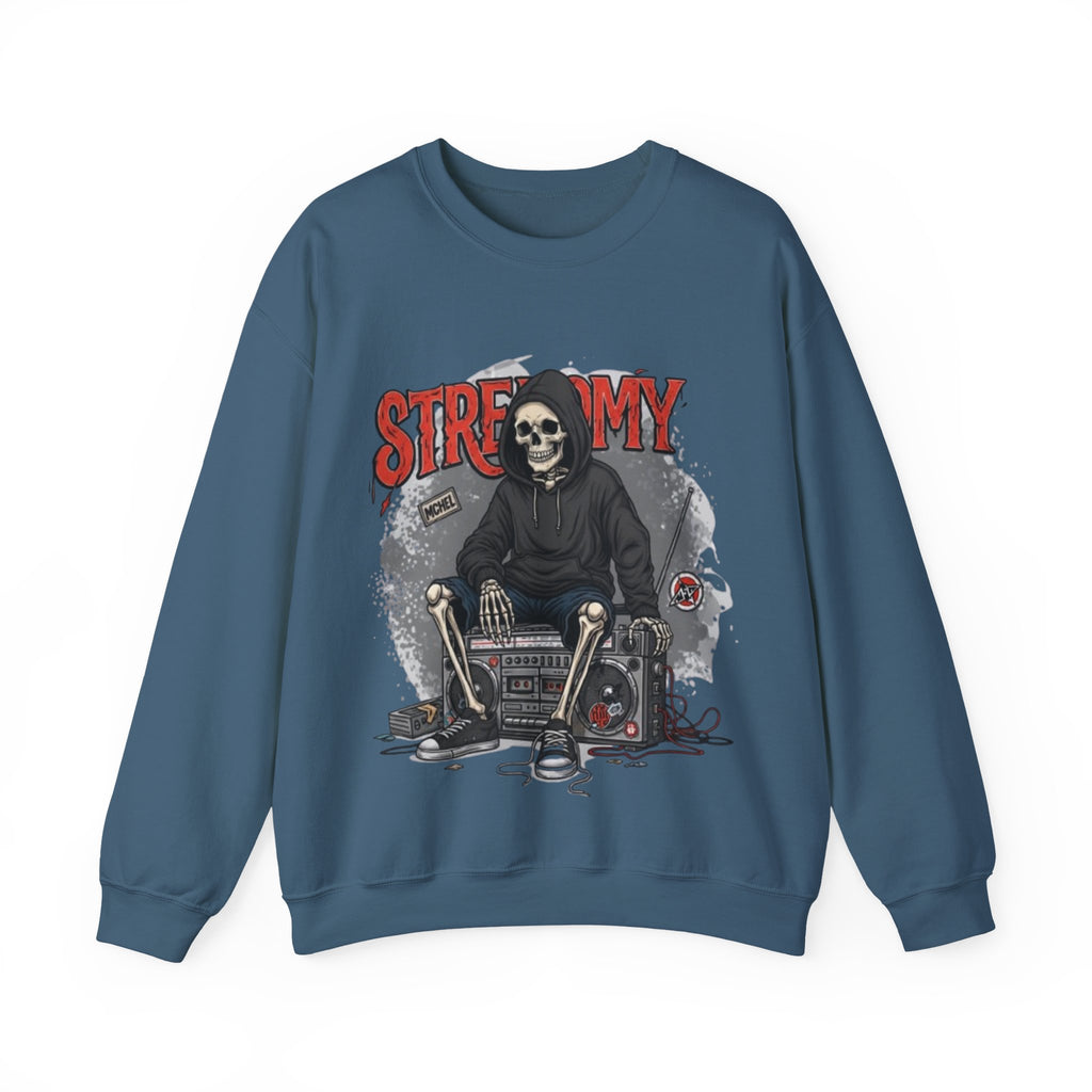 Streamy Grim Reaper Crewneck Sweatshirt — Streaming Gamer Skull Hoodie Design