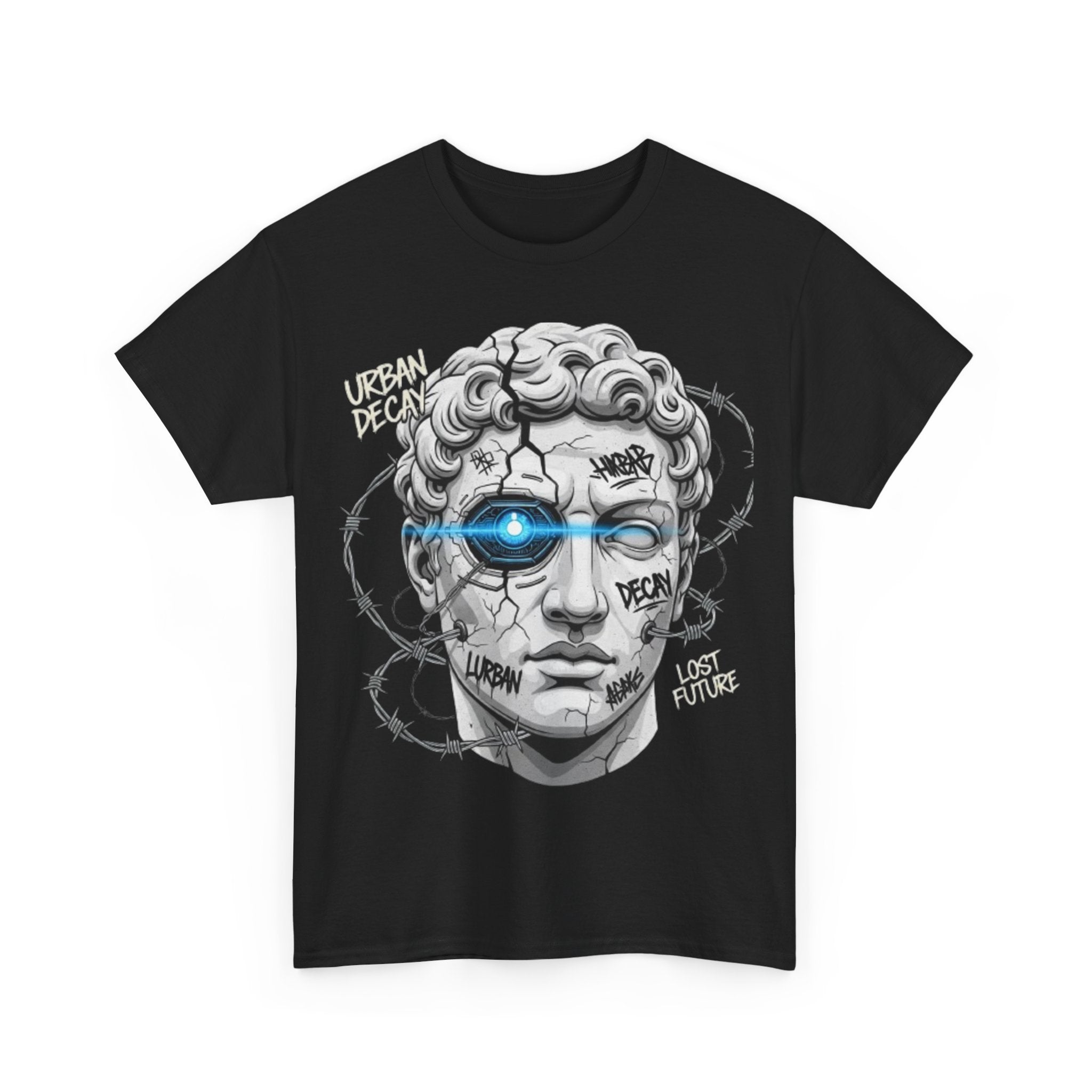 Statue Head Graphic Tee — 'Urban Decay' Cyberpunk Bust T-Shirt