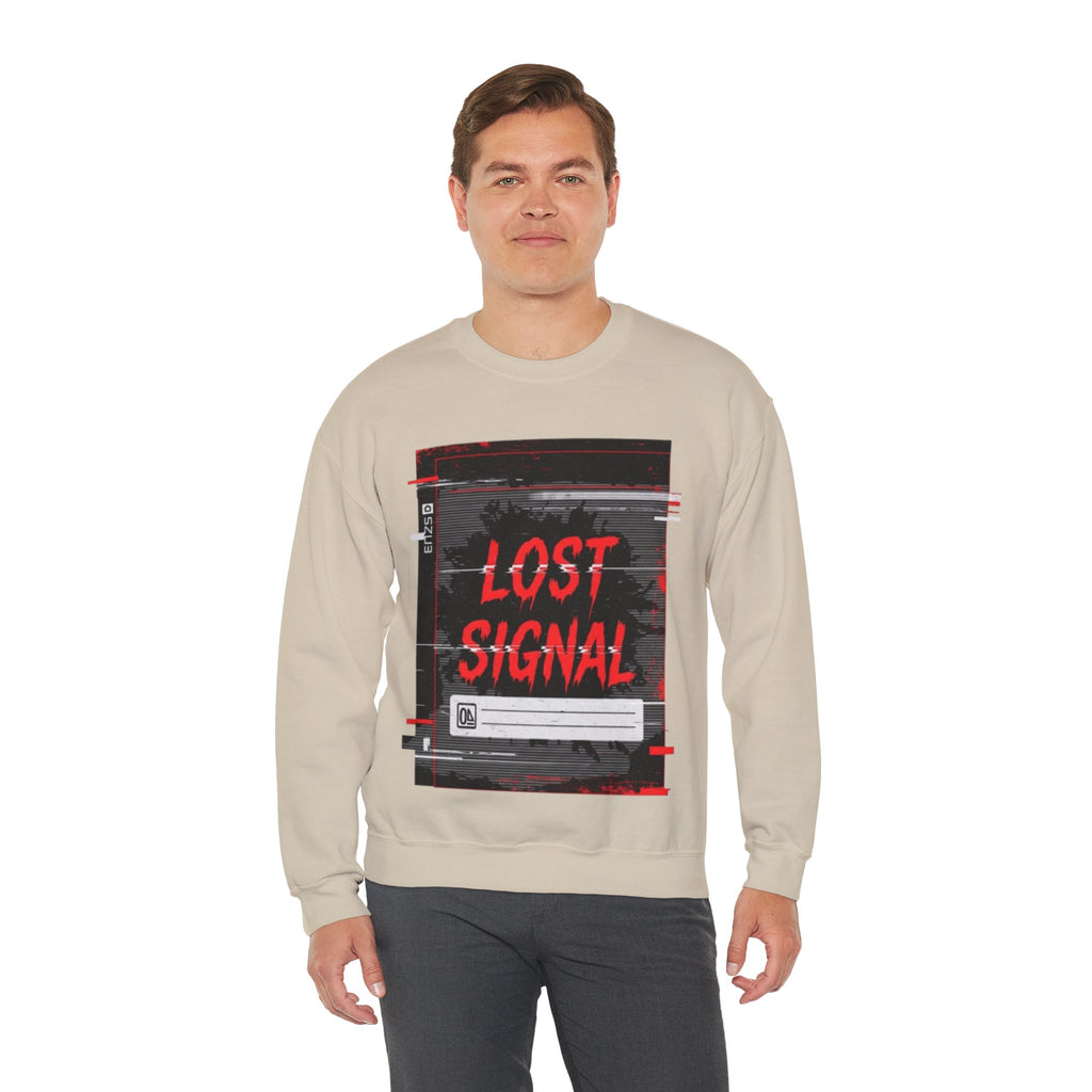 Lost Signal Crewneck Sweatshirt – Retro Glitch Graphic Pullover