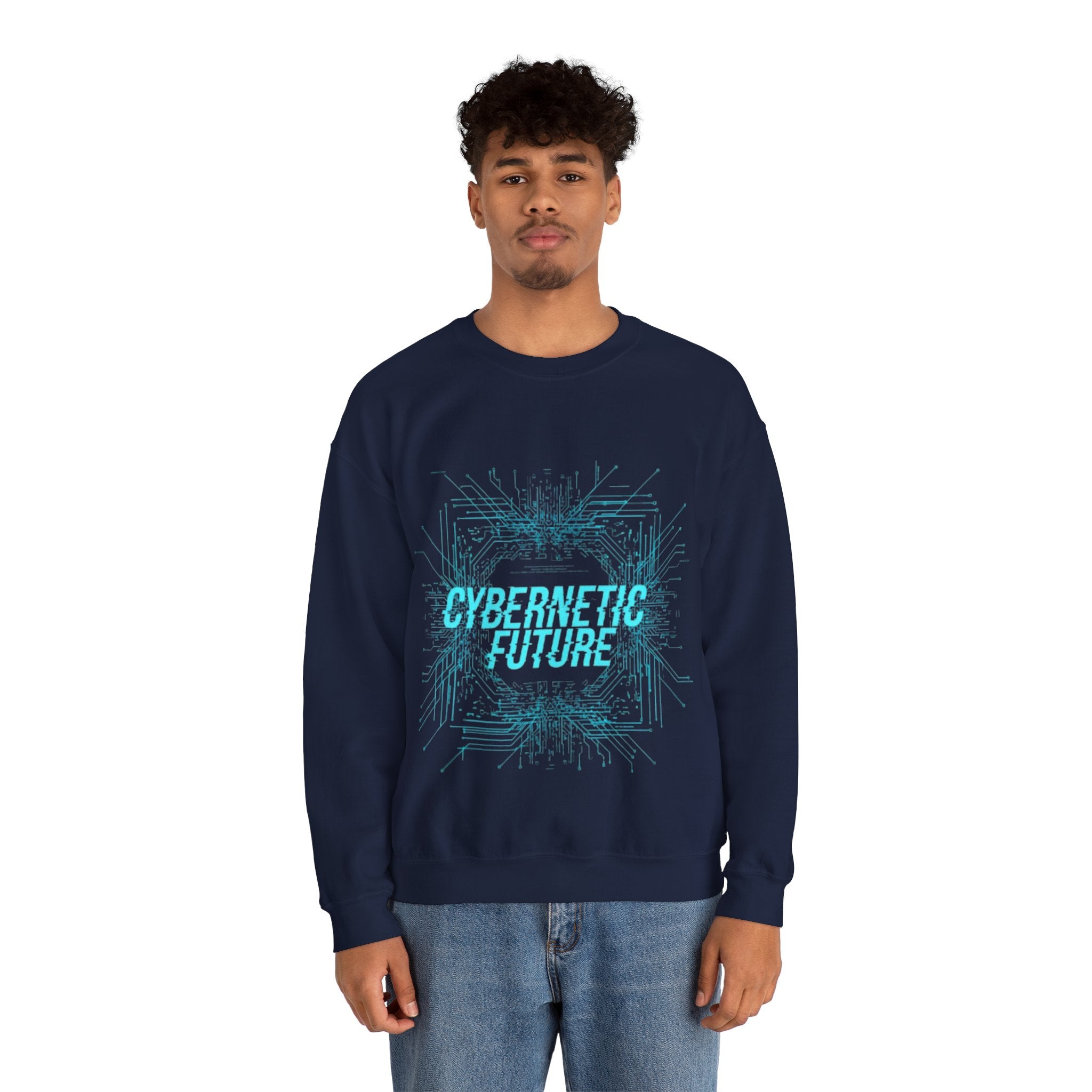 Cybernetic Future Crewneck Sweatshirt – Futuristic Tech Graphic Pullover