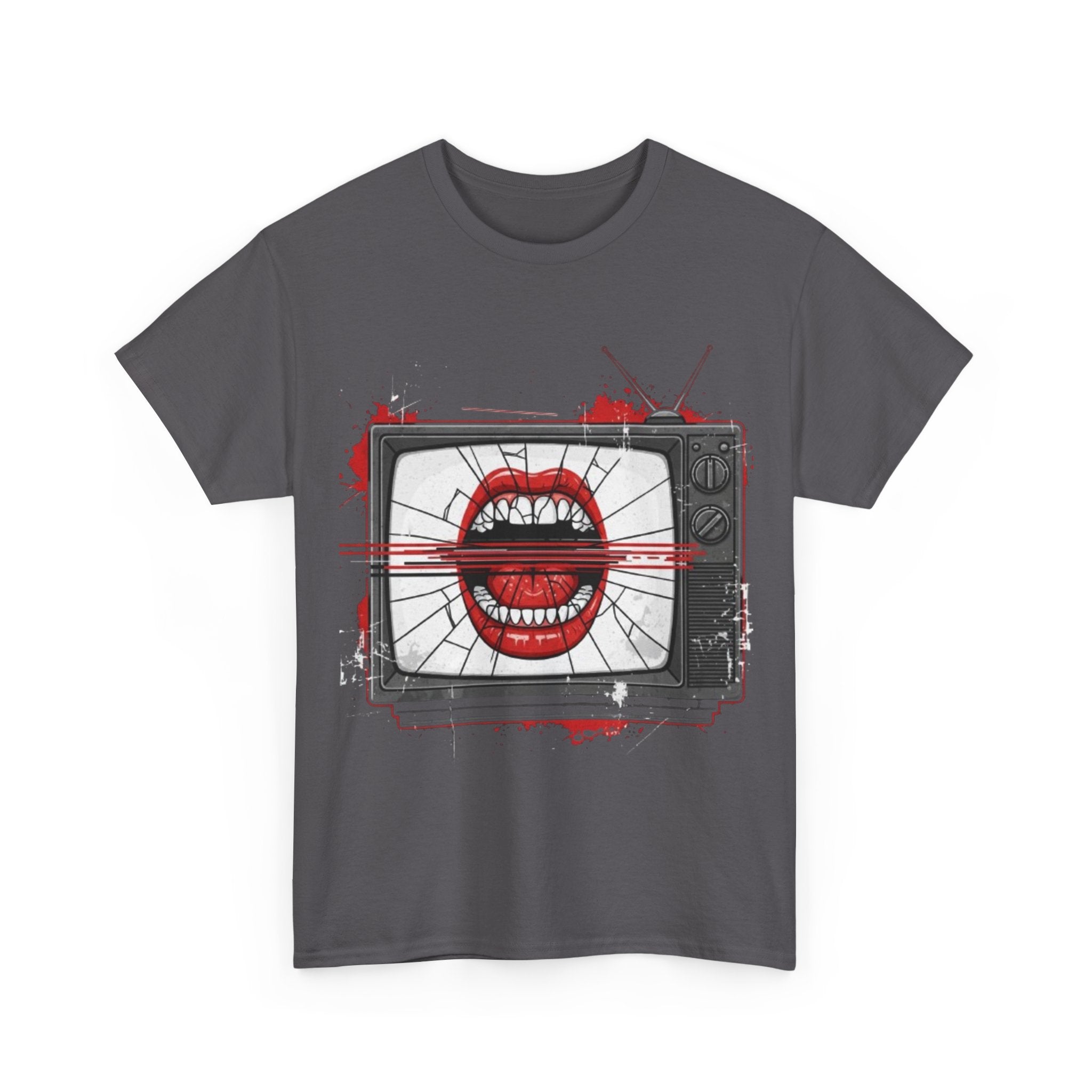 TV Screen with Screaming Mouth Graphic Tee — Retro Horror Punk T-Shirt