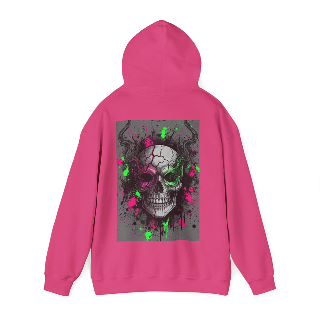 Skull Graffiti Hoodie — Neon Splatter Horror Skull Back Print