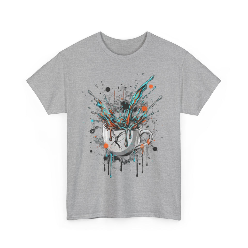 Artistic Splash Coffee Mug Tee — Paint Splatter Coffee Cup Graphic T-Shirt