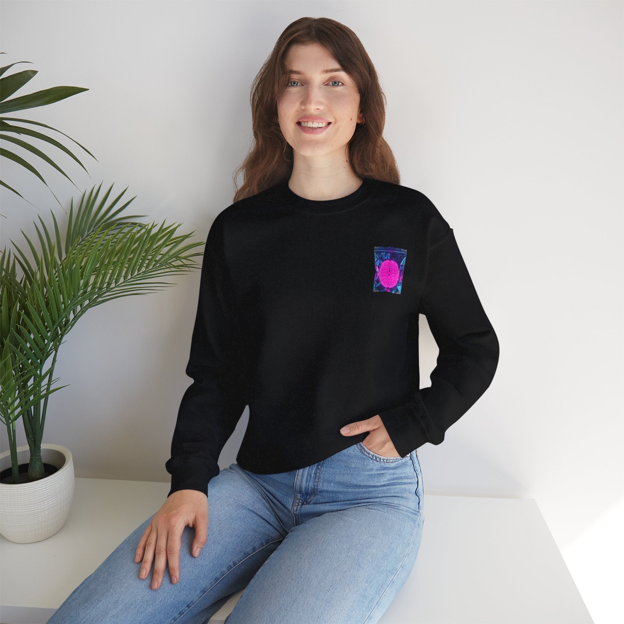 Crewneck Sweatshirt — Retro Pink Dot Pocket Graphic