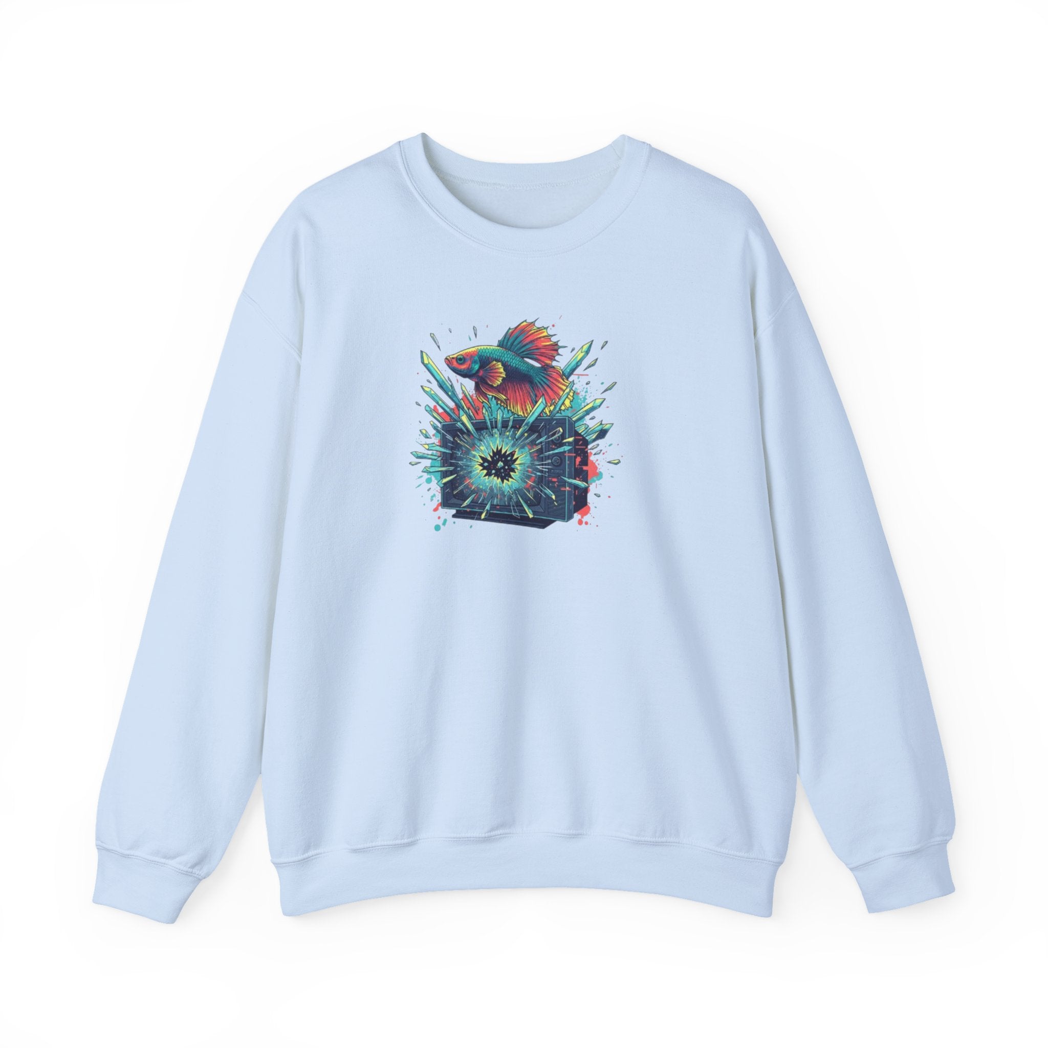 Cosmic Hummingbird Crewneck Sweatshirt — Neon Floral Burst Graphic
