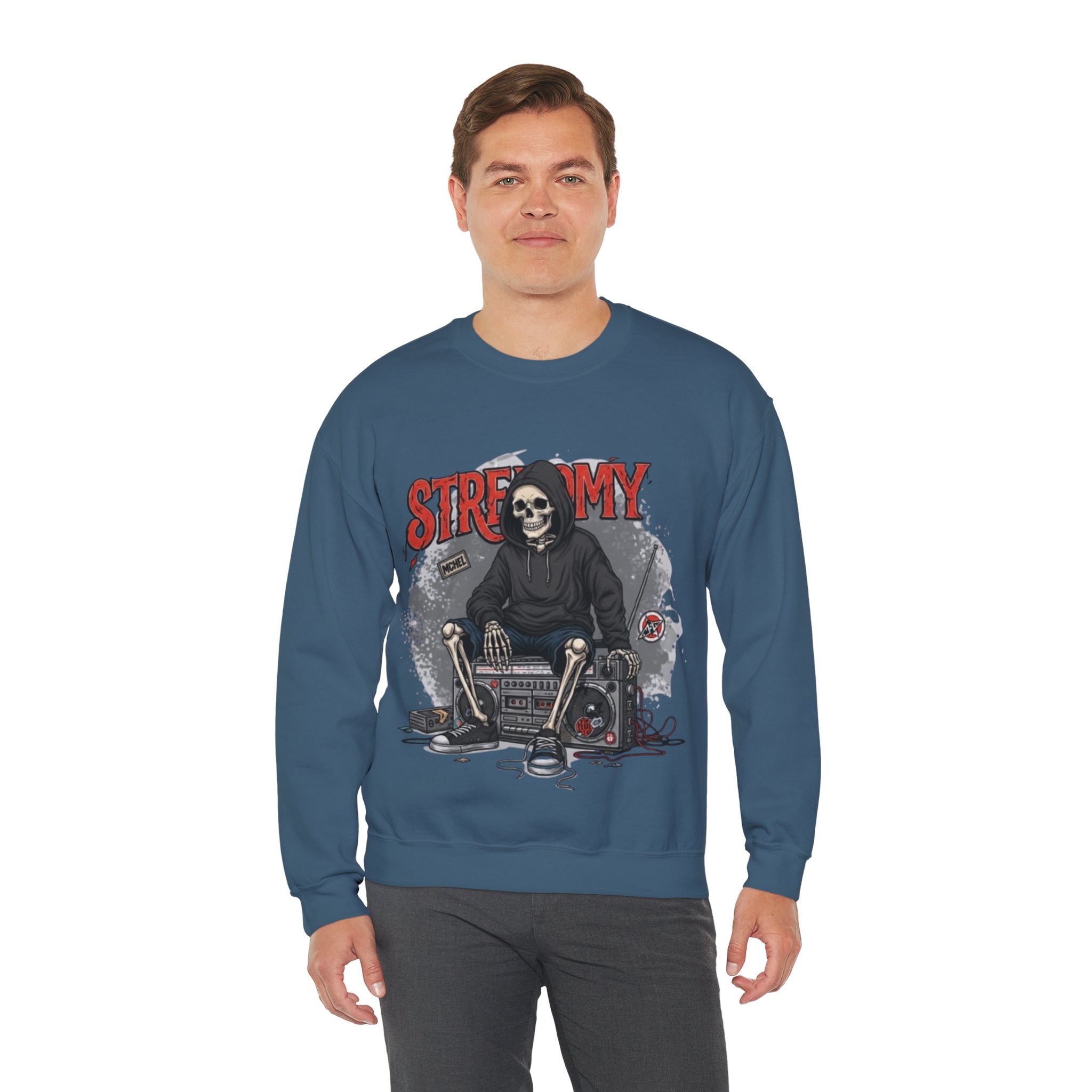 Streamy Grim Reaper Crewneck Sweatshirt — Streaming Gamer Skull Hoodie Design