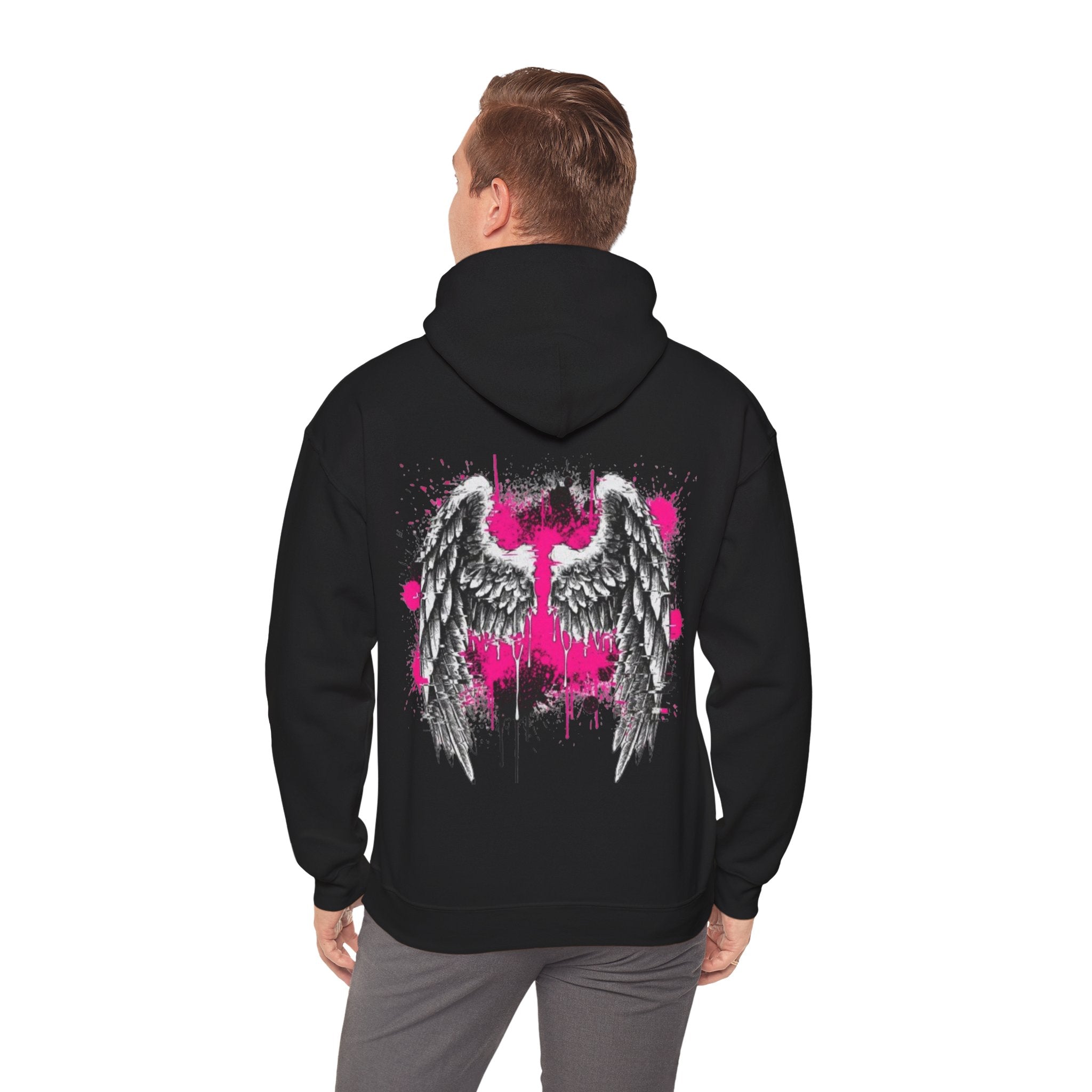 Angel Wings Hoodie — Grunge Pink Spray Paint Graphic Pullover