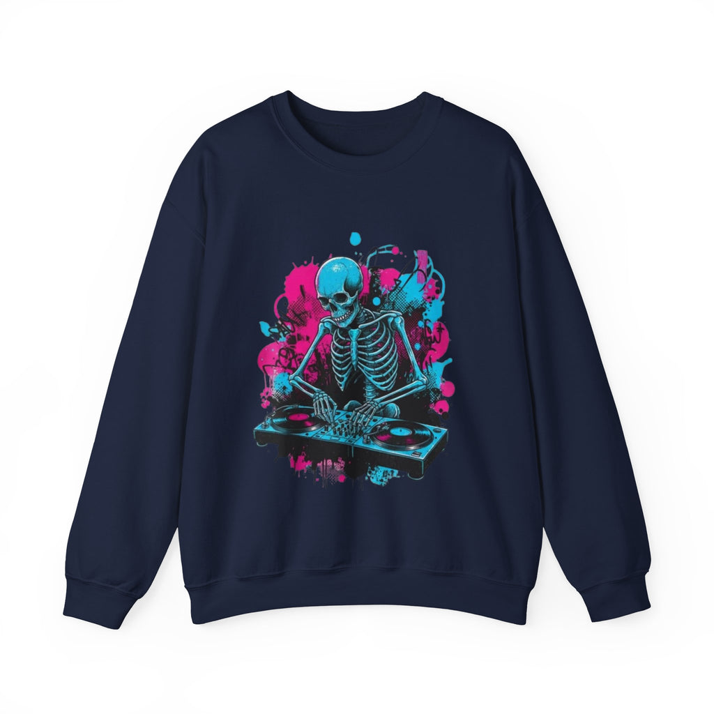 DJ Skeleton Crewneck Sweatshirt – Neon Skull DJ Graphic Pullover
