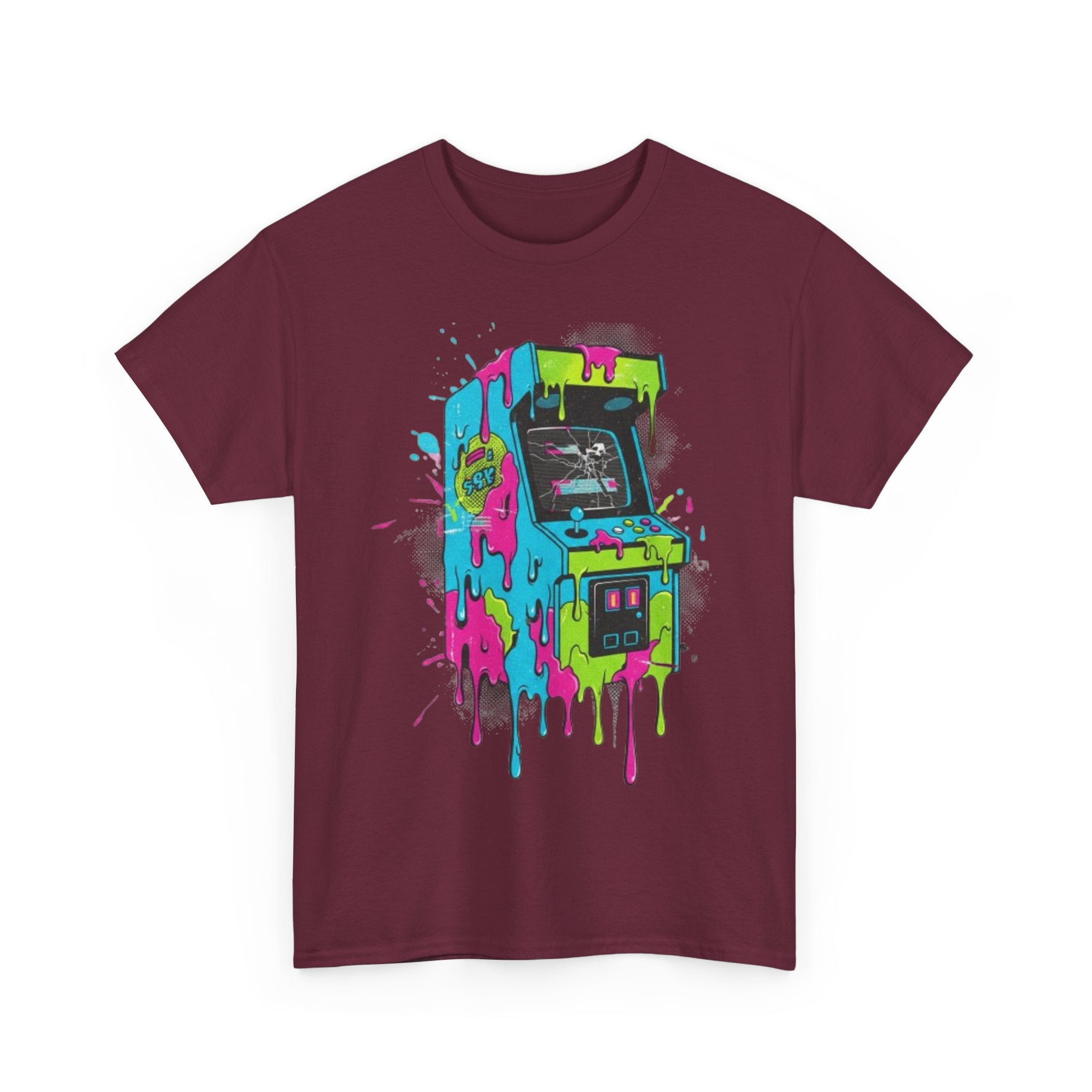 Arcade Machine Drip T-Shirt — Neon Retro Gaming Graphic Tee
