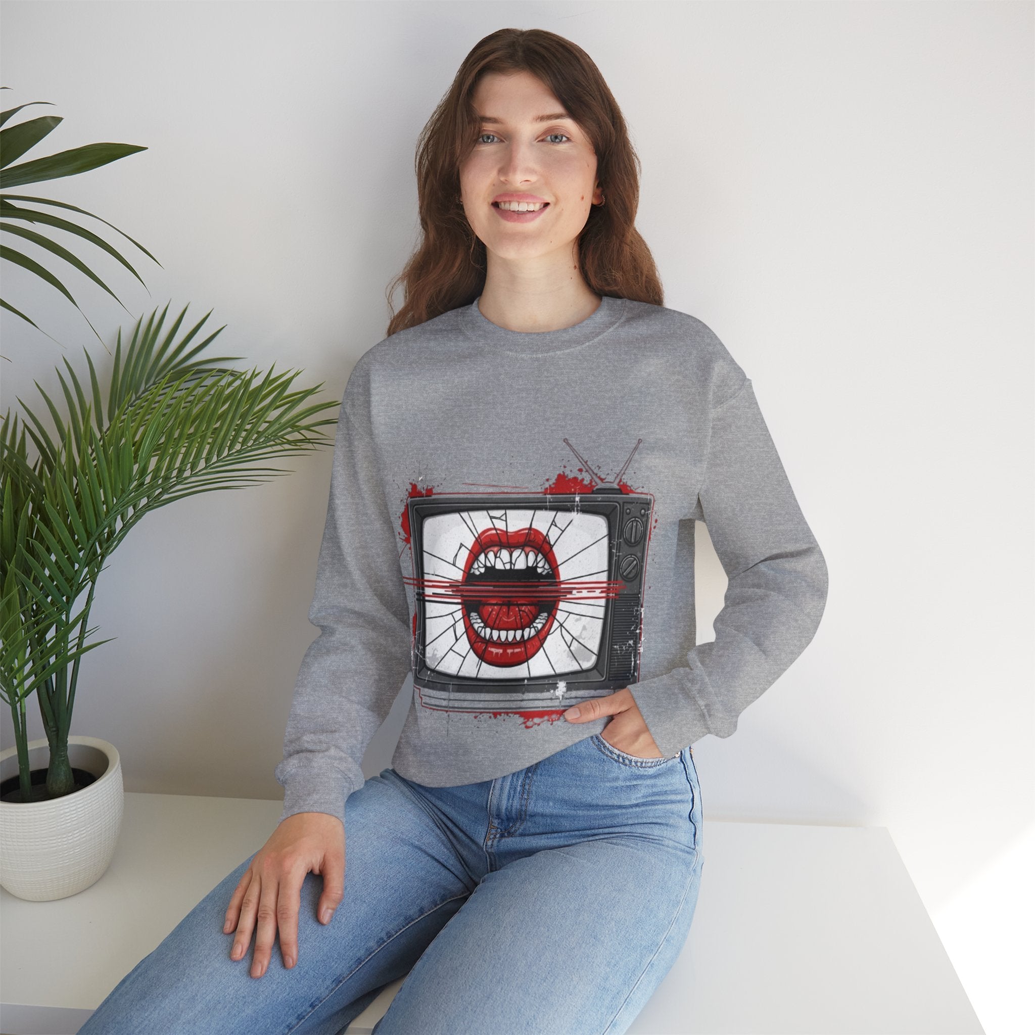 Graphic Sweatshirt — Retro TV with Screaming Mouth Design