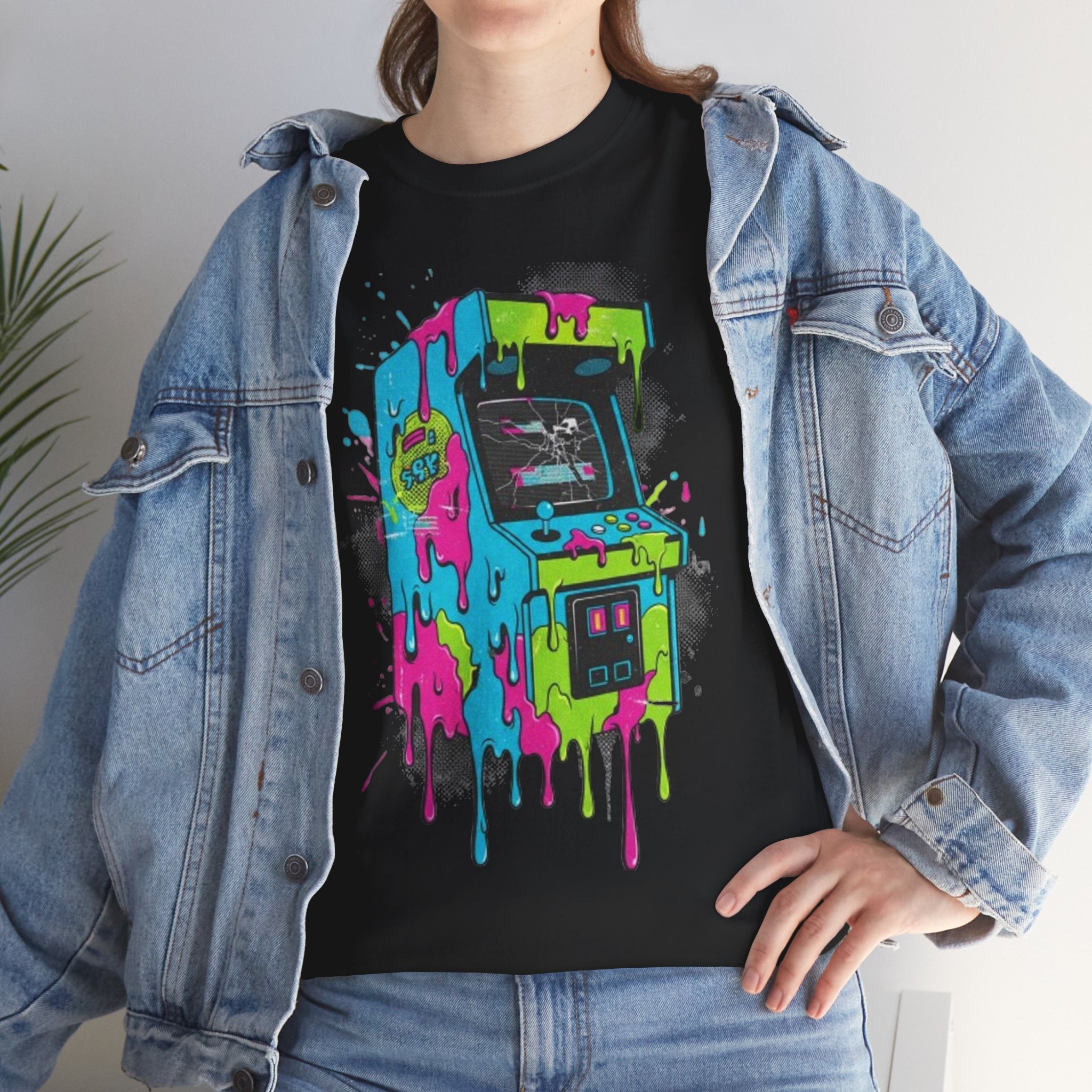 Arcade Machine Drip T-Shirt — Neon Retro Gaming Graphic Tee