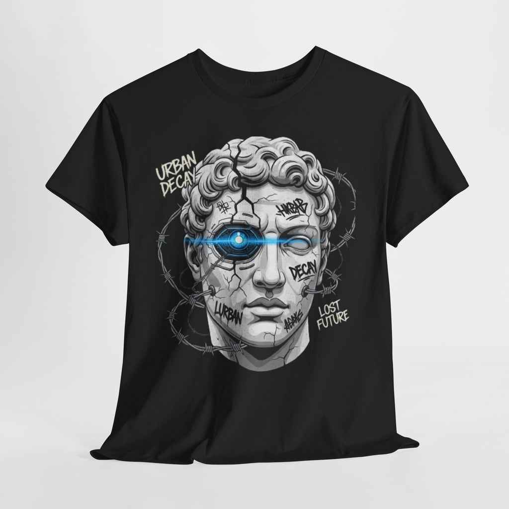 Statue Head Graphic Tee — 'Urban Decay' Cyberpunk Bust T-Shirt