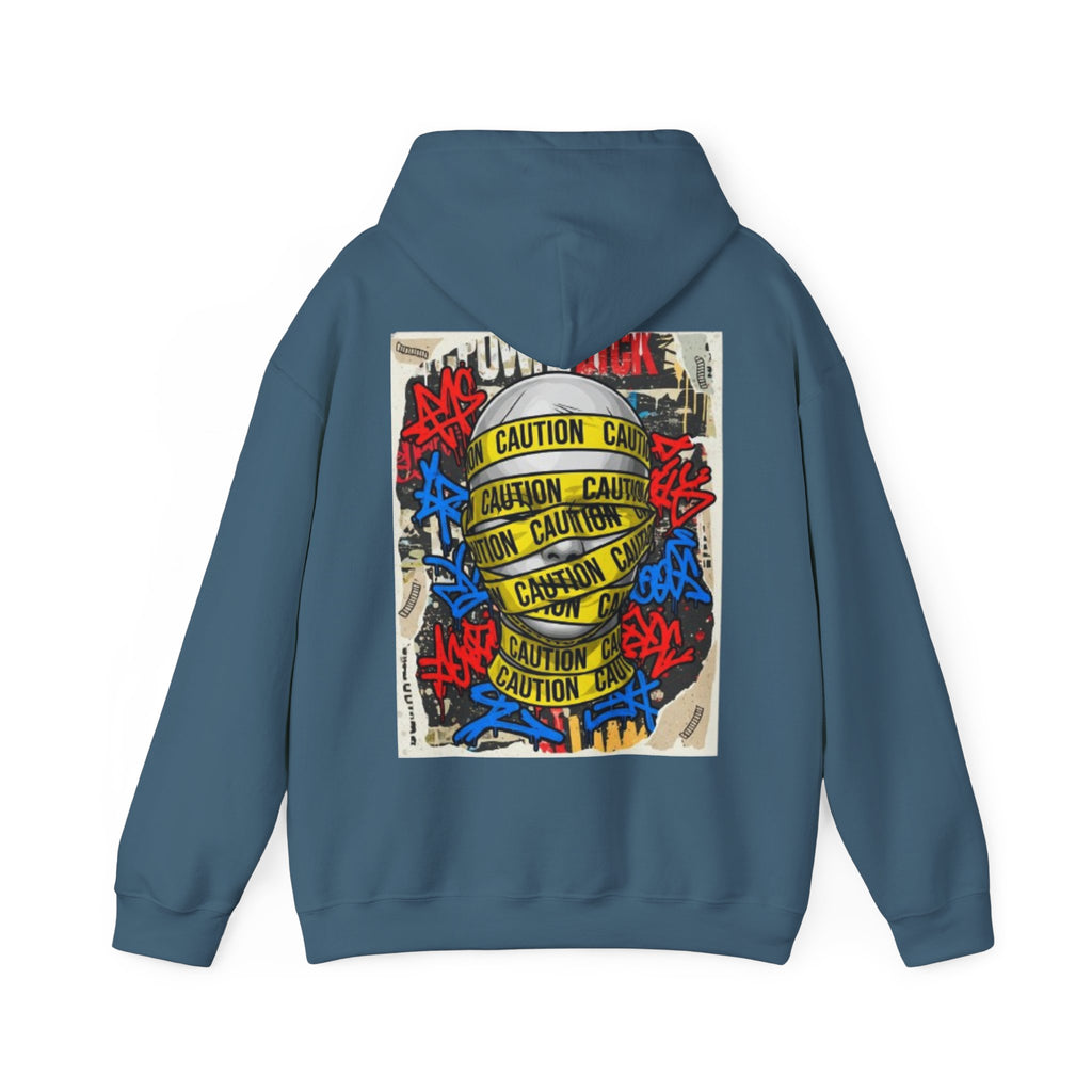Caution Tape Skull Hoodie — Streetwear Graffiti Pullover