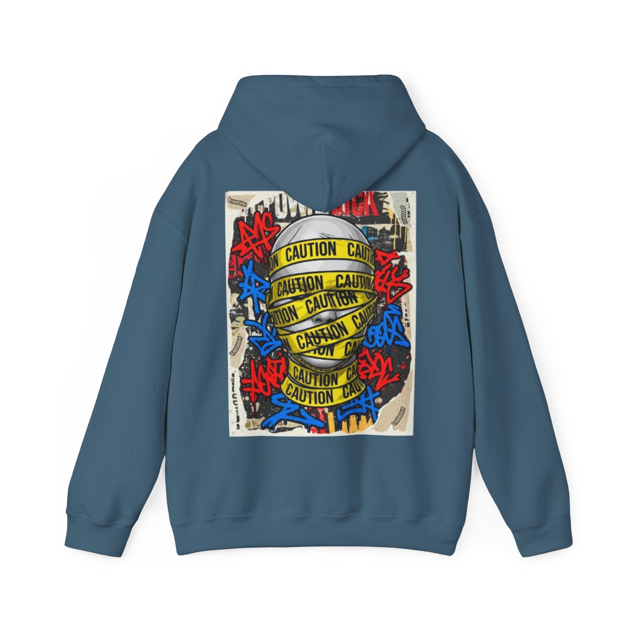 Caution Tape Skull Hoodie — Streetwear Graffiti Pullover