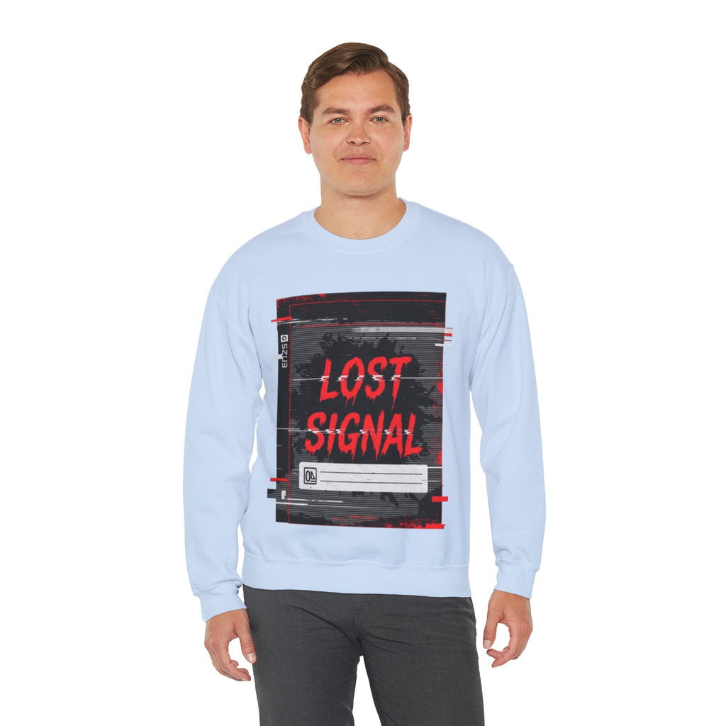 Lost Signal Crewneck Sweatshirt – Retro Glitch Graphic Pullover