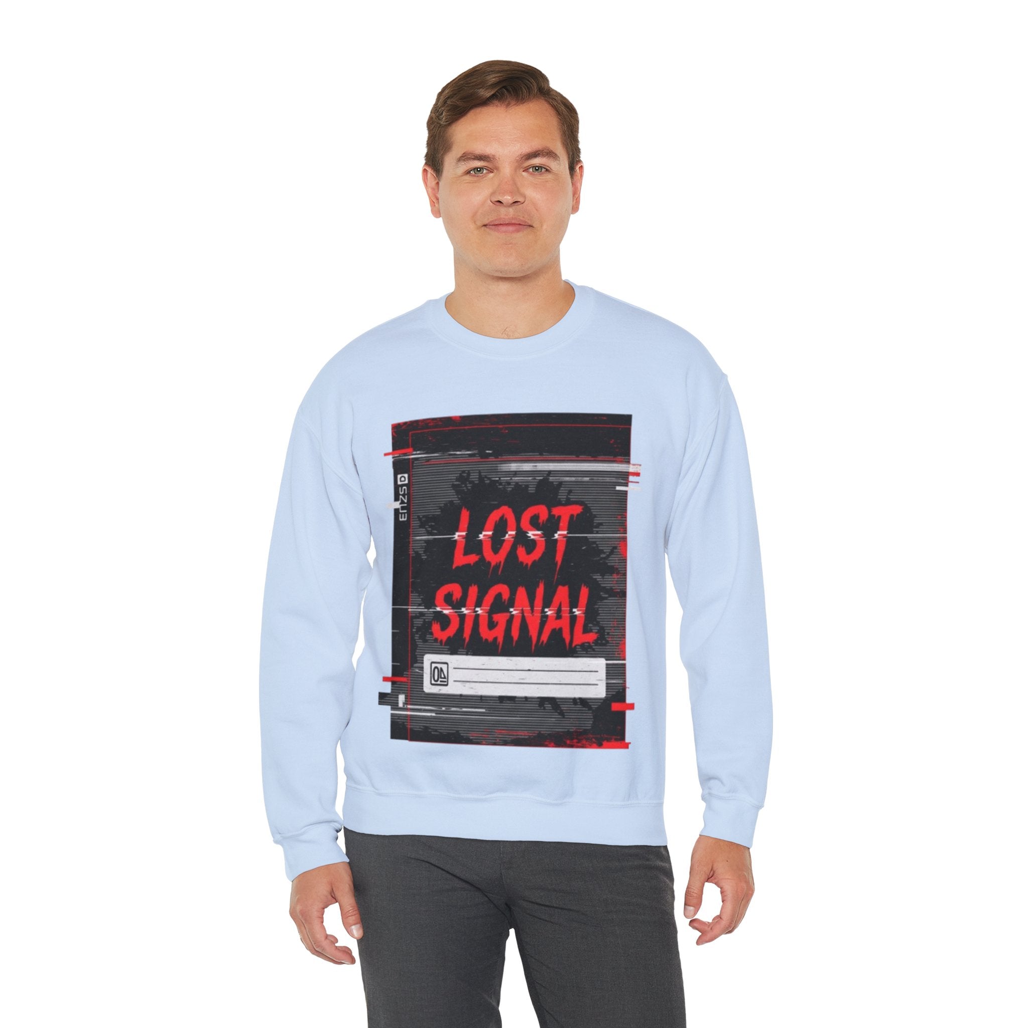 Lost Signal Crewneck Sweatshirt – Retro Glitch Graphic Pullover