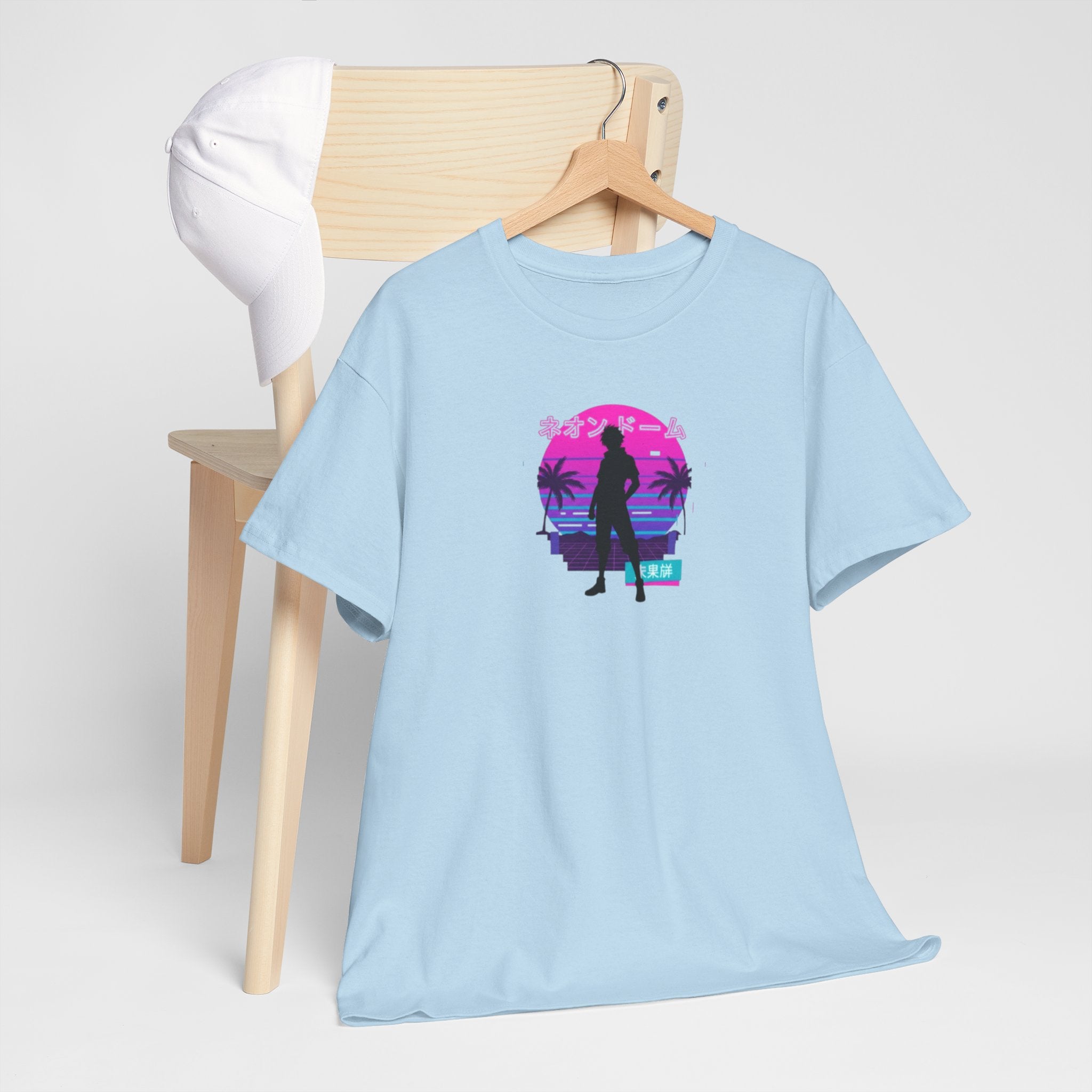 Retro Beach Sunset Tee — Miami Vaporwave Silhouette