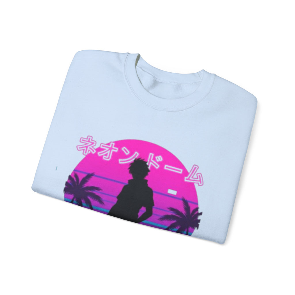 Vaporwave Neon Dome Crewneck Sweatshirt — Japanese Sunset Silhouette