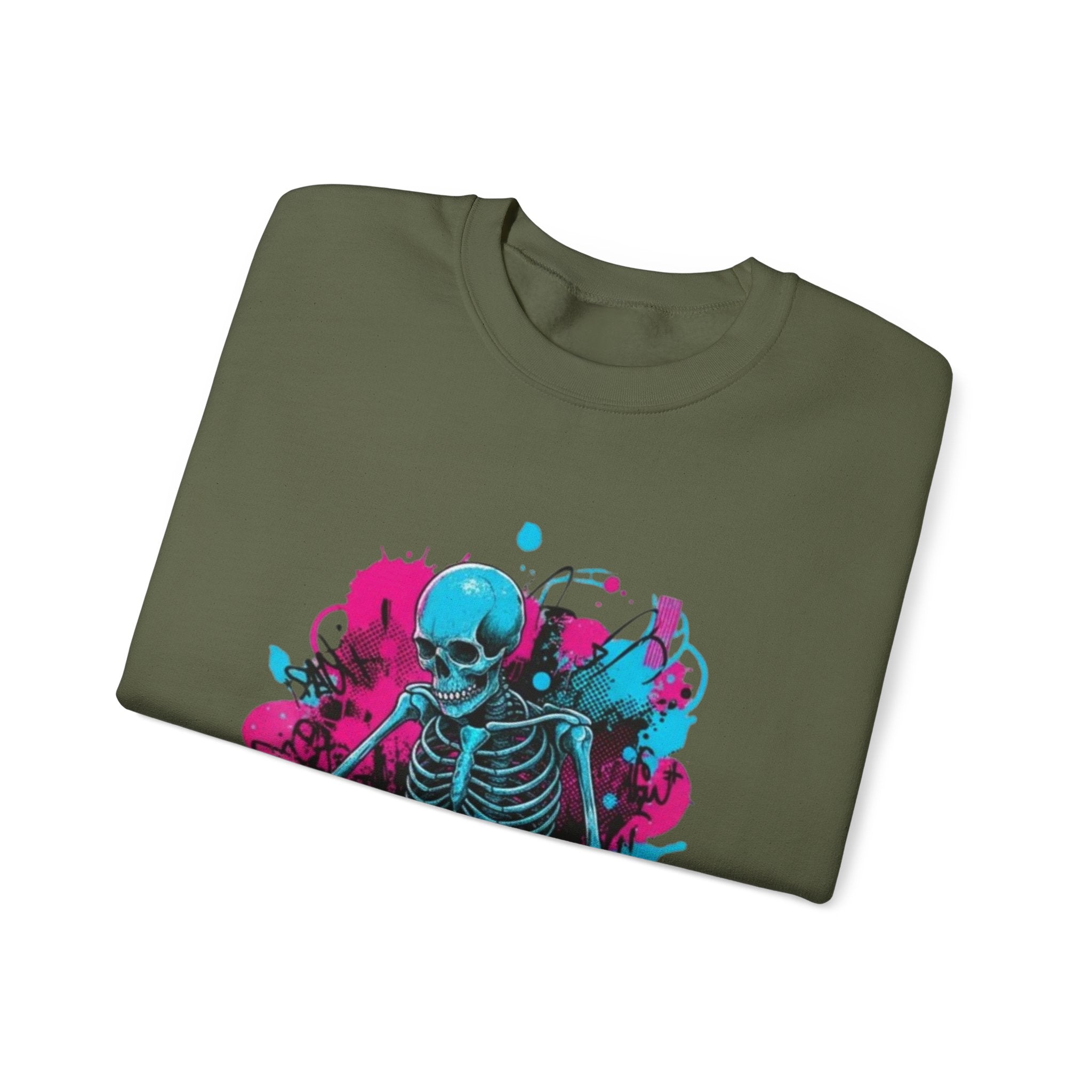 DJ Skeleton Crewneck Sweatshirt – Neon Skull DJ Graphic Pullover