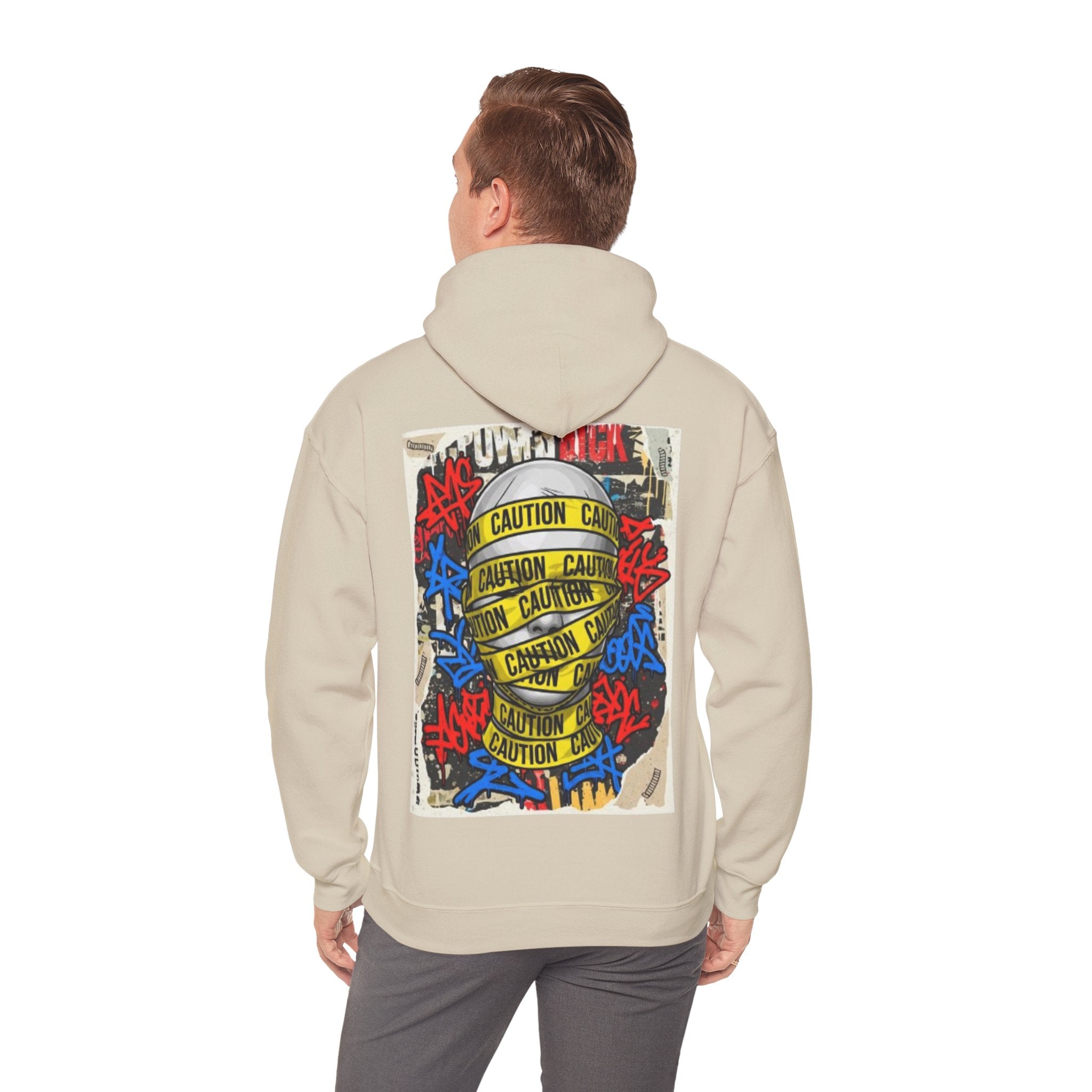 Caution Tape Skull Hoodie — Streetwear Graffiti Pullover