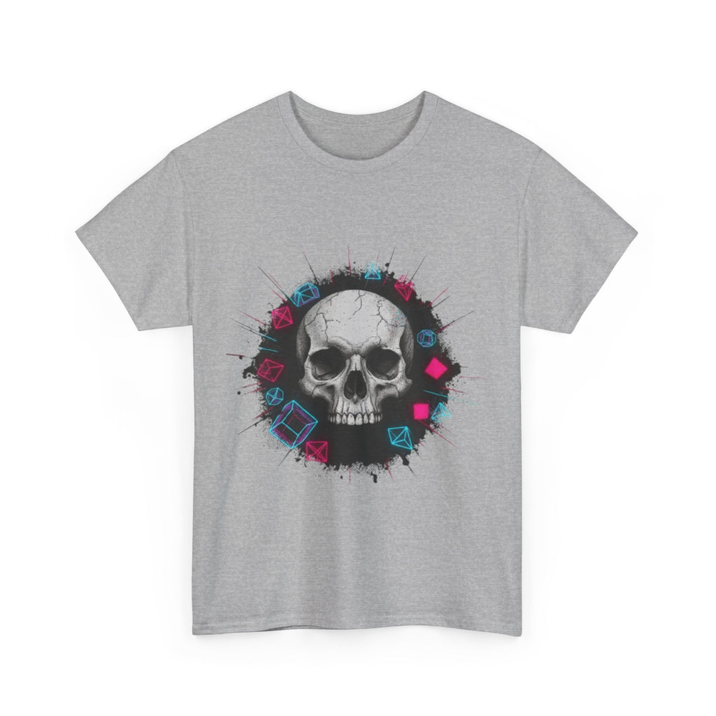 Skull Splash Graphic Tee — Neon Roses & Dice Skull T-Shirt