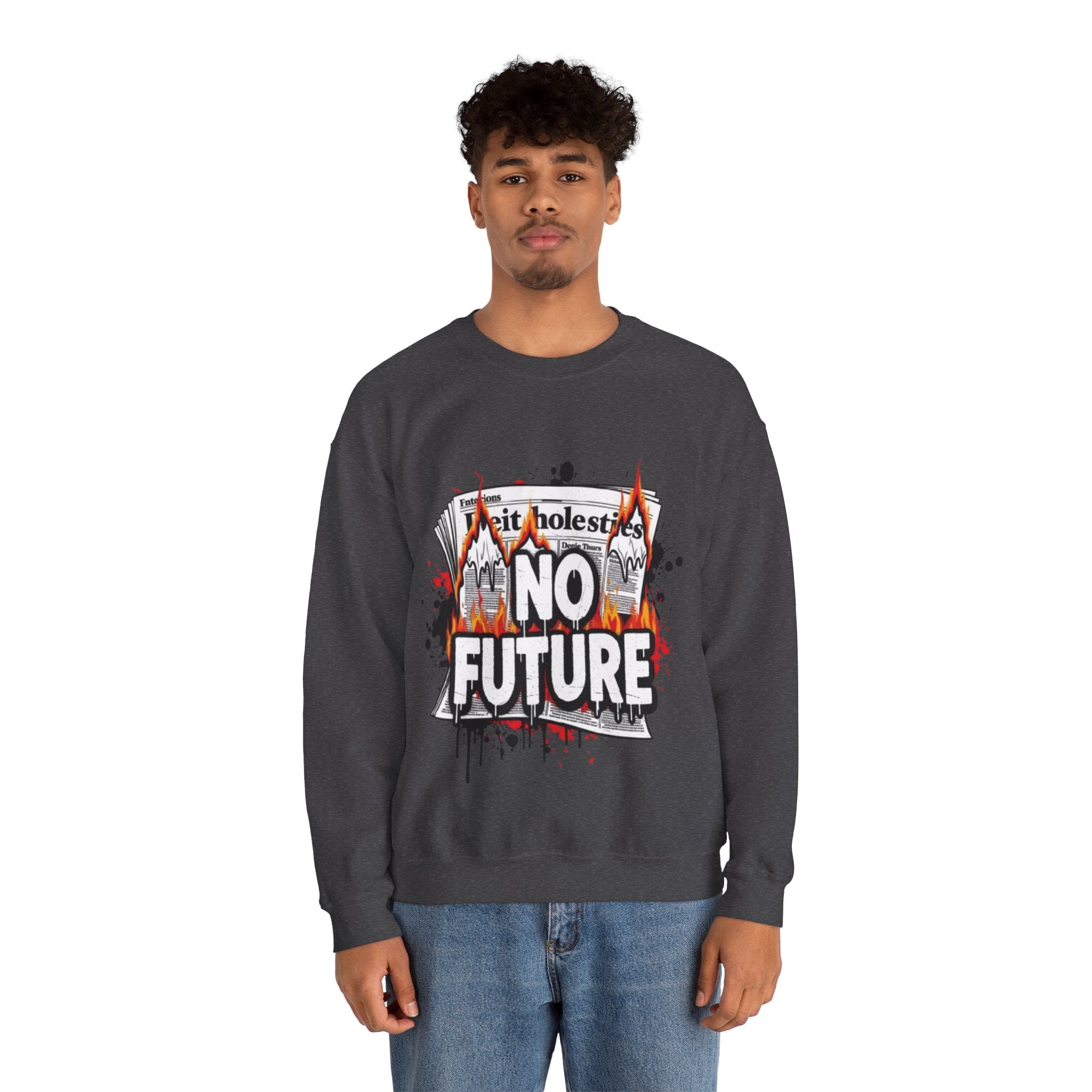 No Future Graphic Sweatshirt — Grunge Flame Streetwear Crewneck